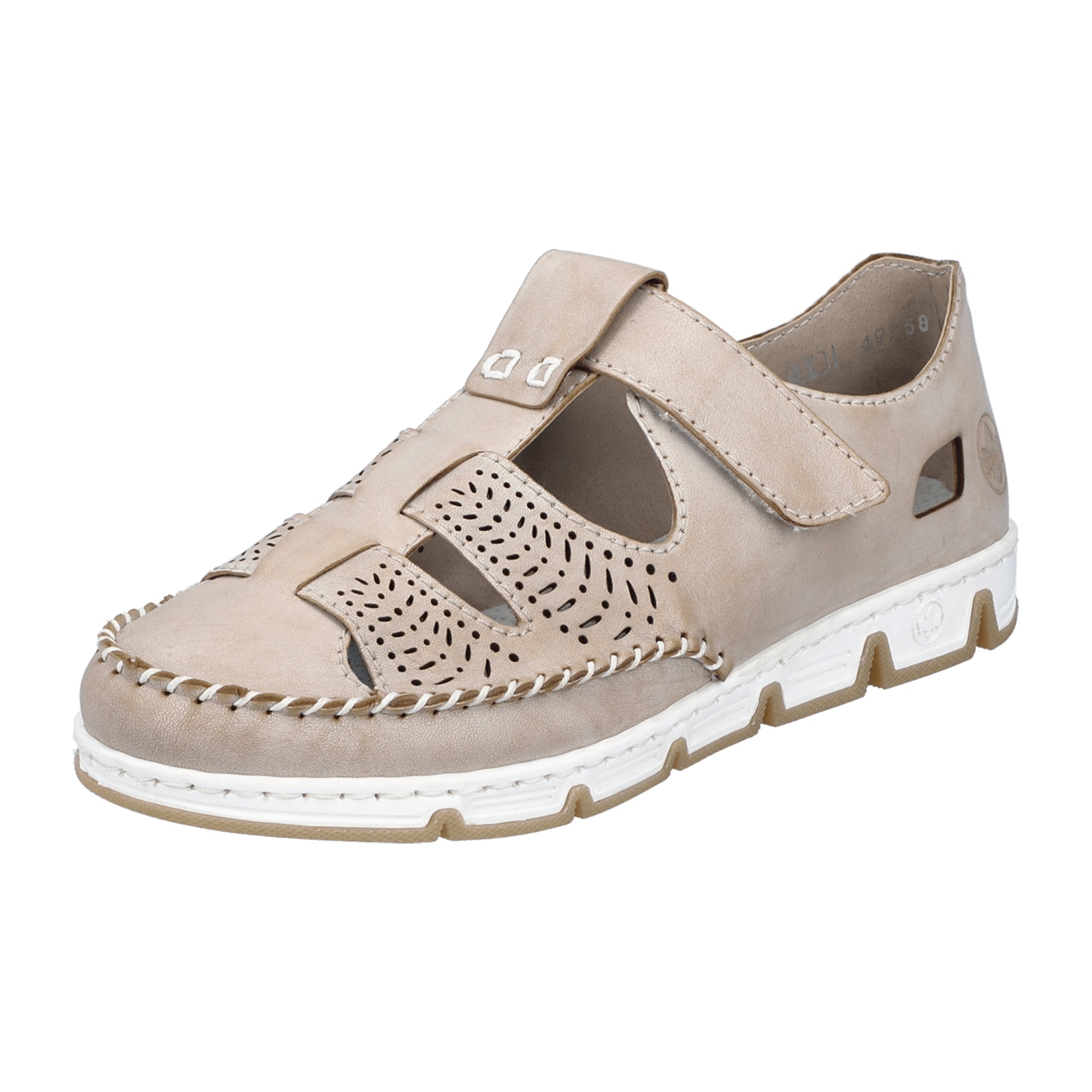Rieker Beige Leather Women's Shoes with Hook and Loop Closure