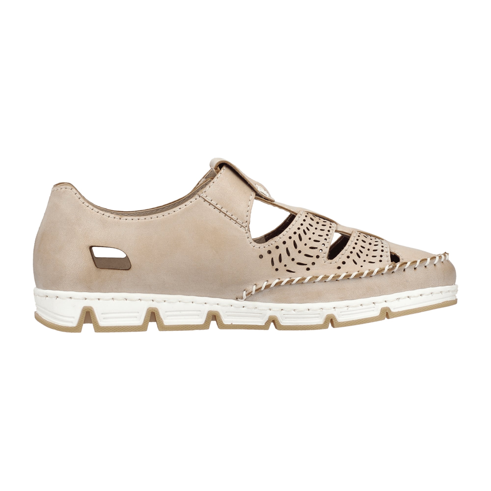 Rieker Beige Leather Women's Shoes with Hook and Loop Closure