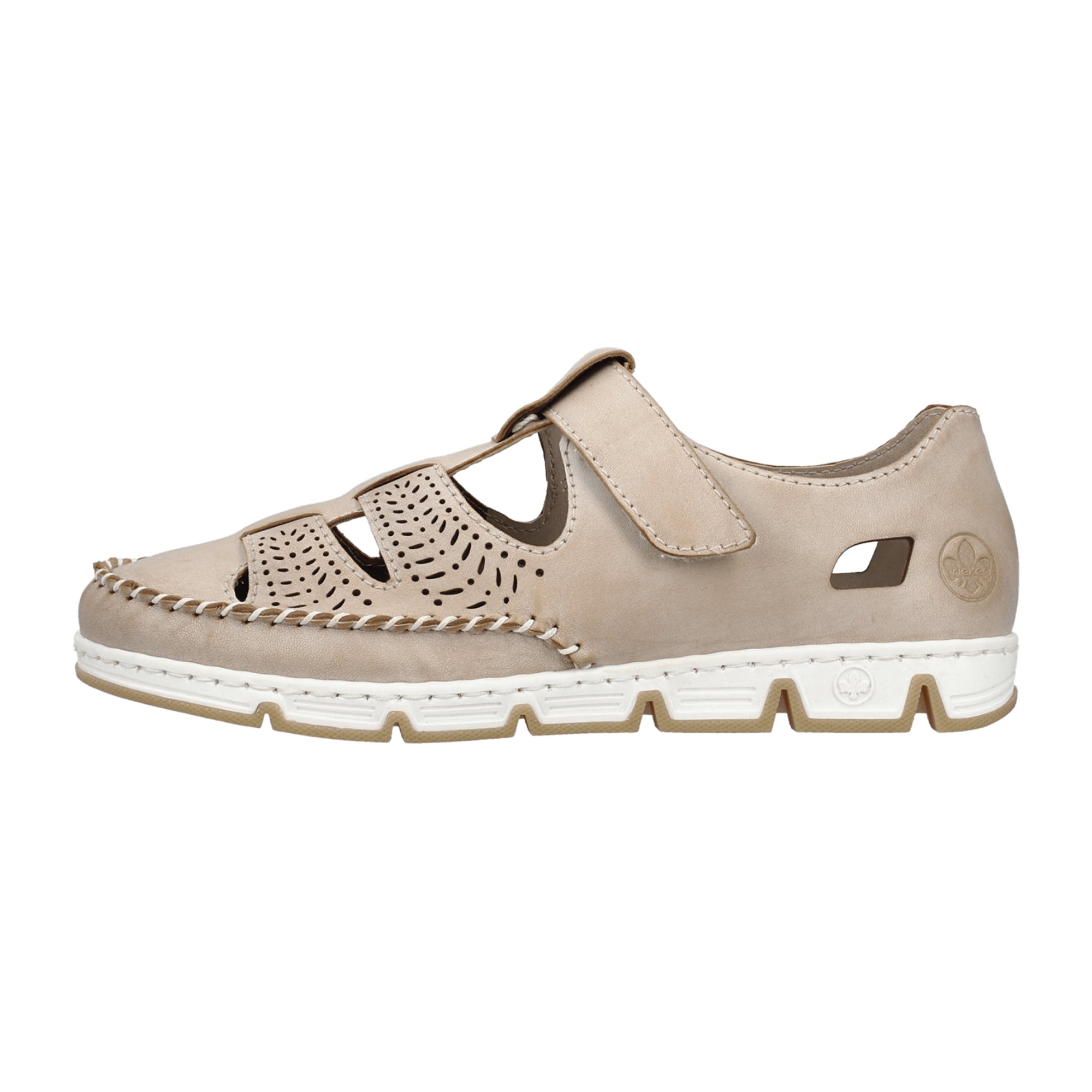 Rieker Beige Leather Women's Shoes with Hook and Loop Closure