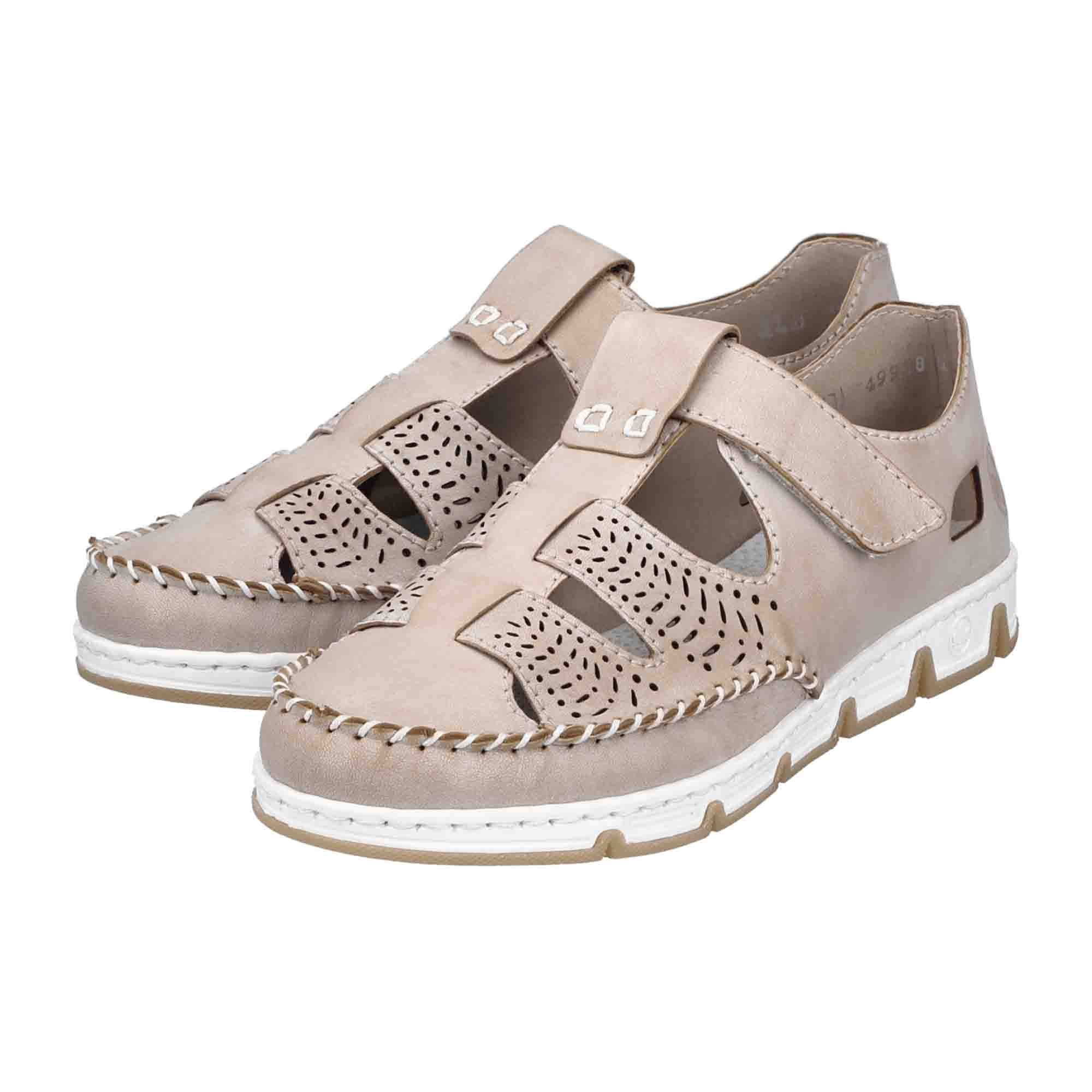 Rieker Beige Leather Women's Shoes with Hook and Loop Closure