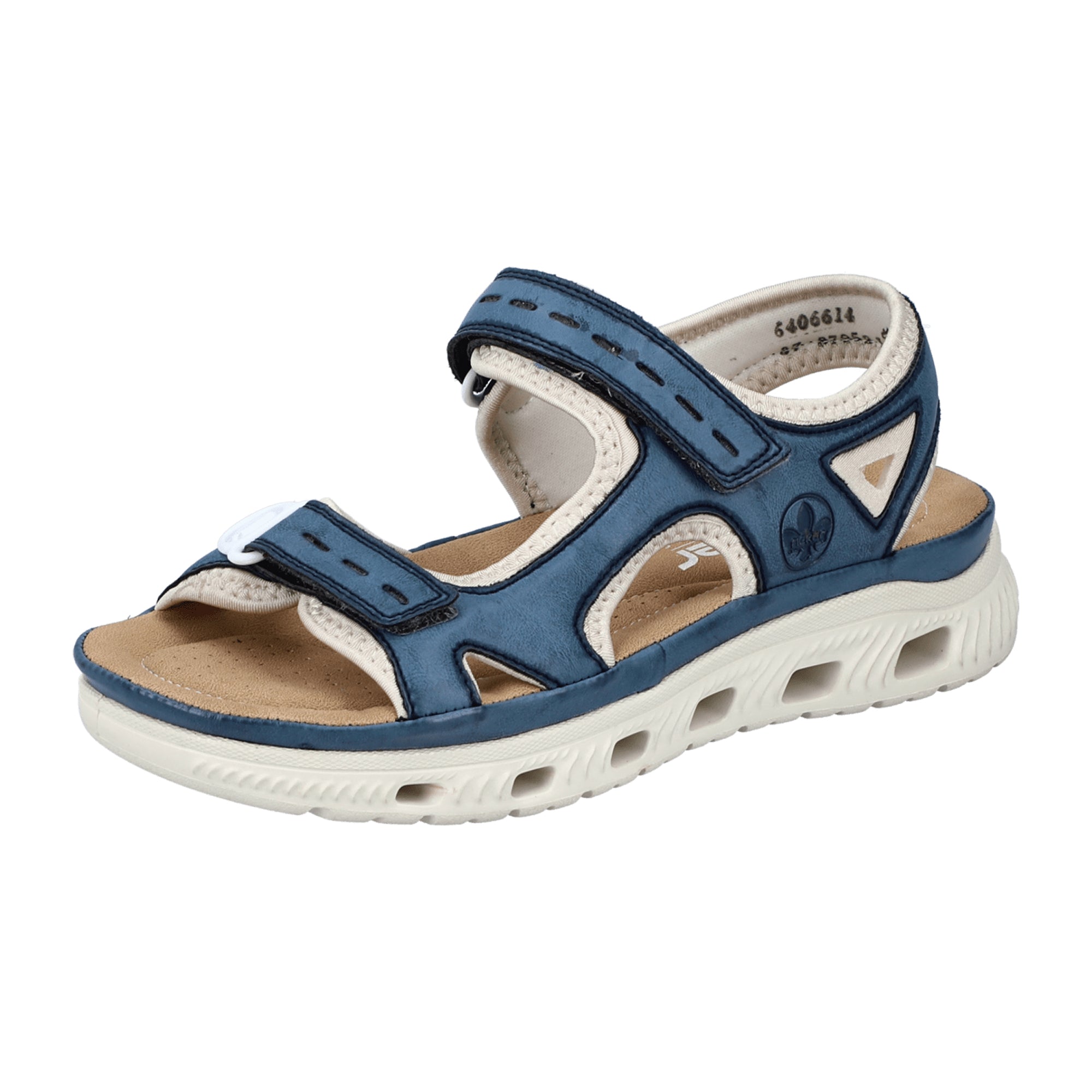 Rieker Guana Blue Women's Sandals with Velcro Strap and Flat Heel