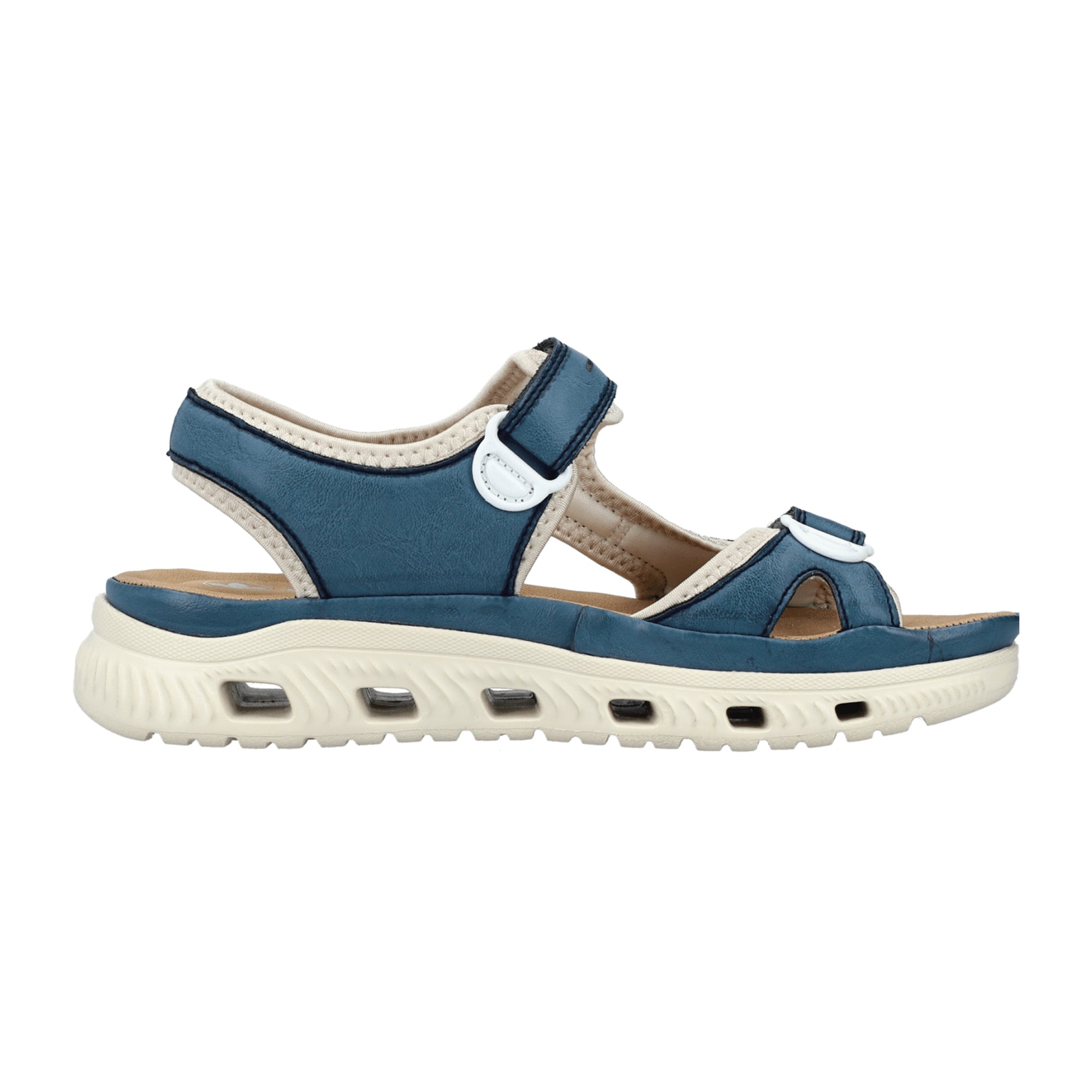 Rieker Guana Blue Women's Sandals with Velcro Strap and Flat Heel