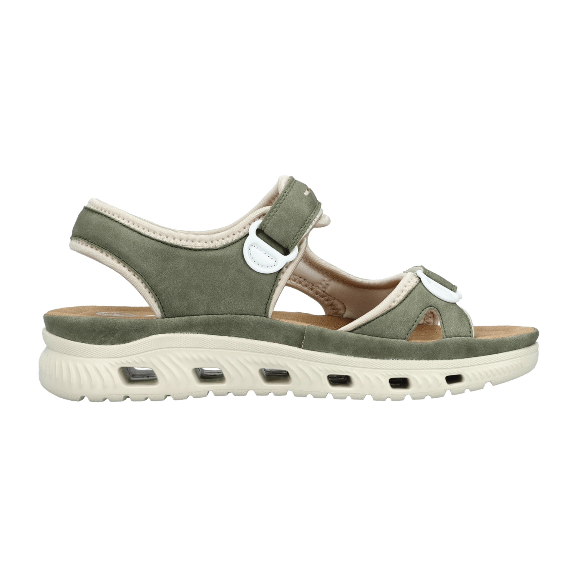 Rieker Women's Green Sandals with Velcro Closure Flat Heel Synthetic Material