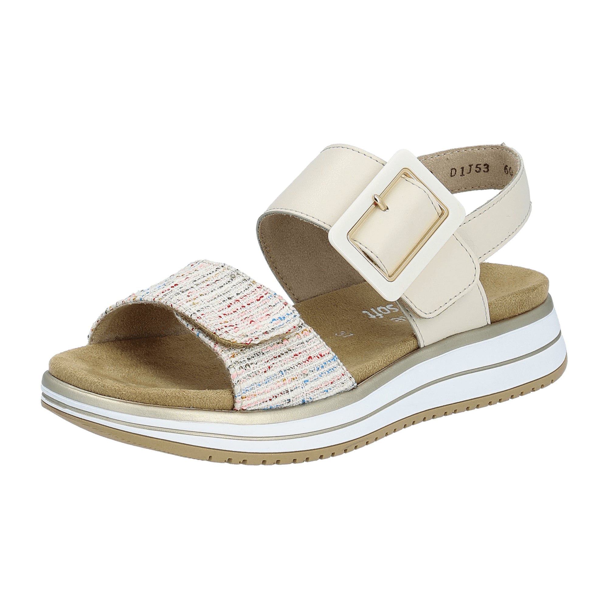 Remonte D1J53 Women's Beige Leather Shoes with Removable Insole and Velcro Closure