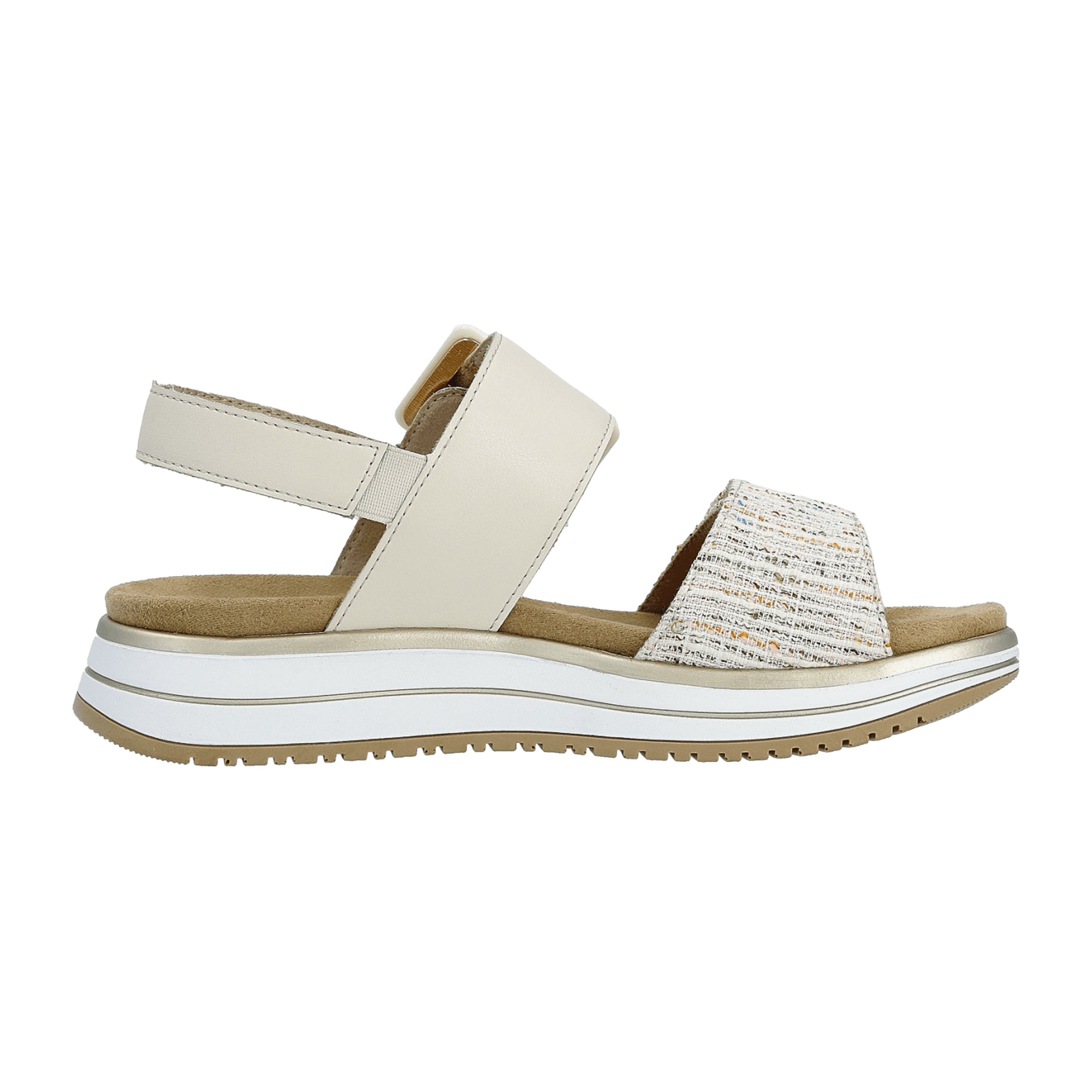 Remonte D1J53 Women's Beige Leather Shoes with Removable Insole and Velcro Closure