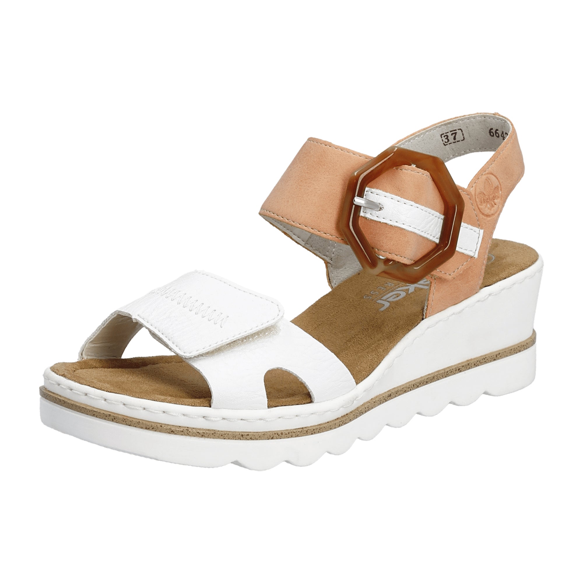 Rieker Women's White Sandals with Wedge Heel and Velcro Closure