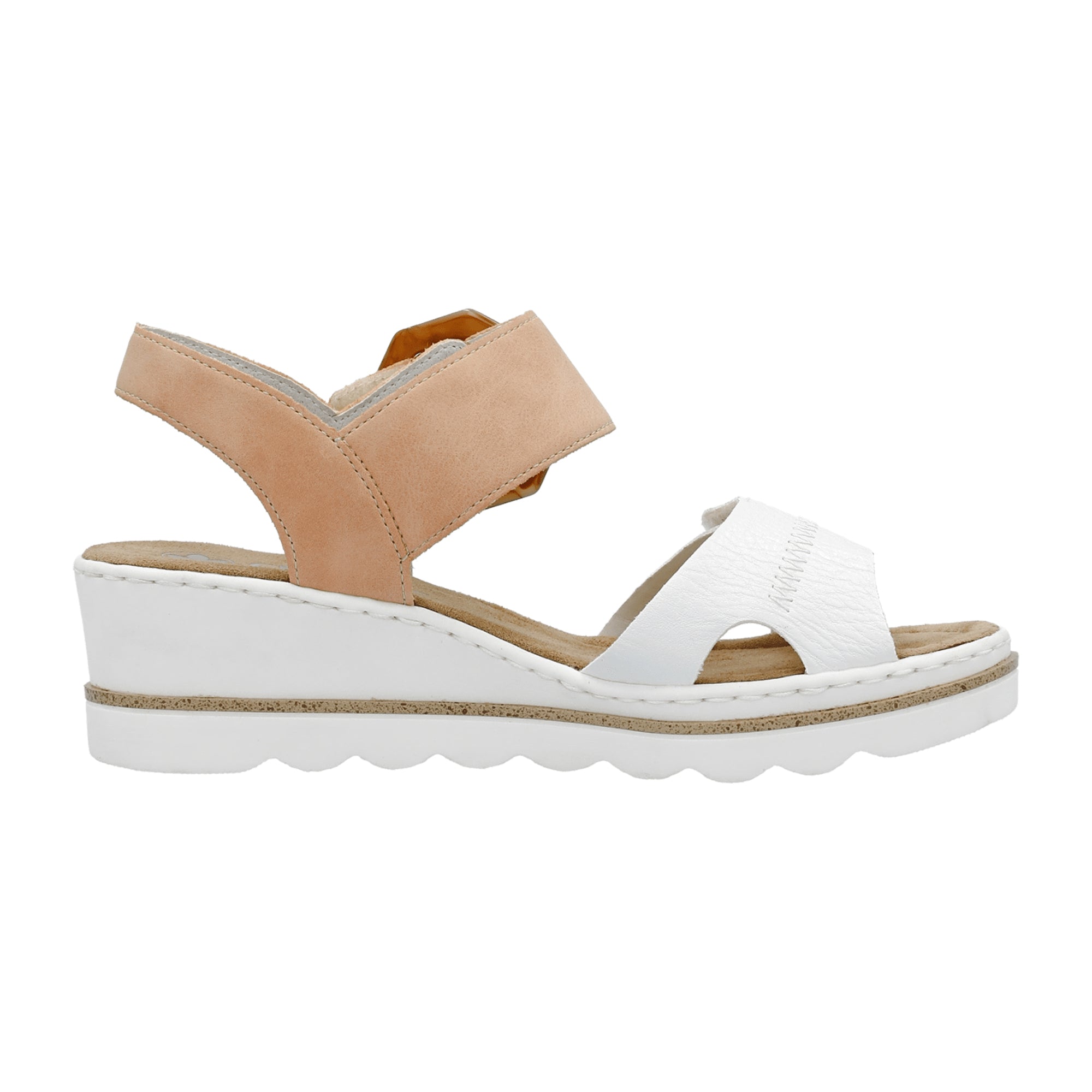 Rieker Women's White Sandals with Wedge Heel and Velcro Closure