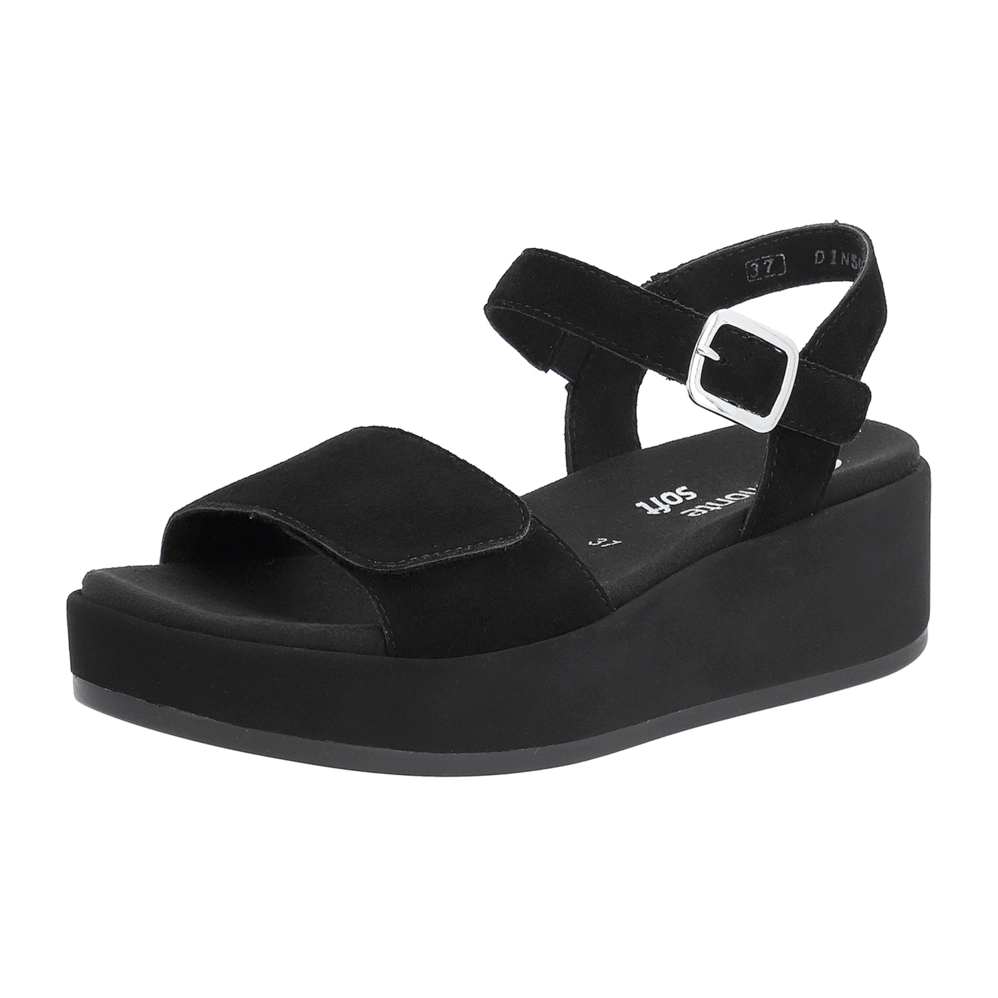 Remonte D1N50-00 Black Goatsuede Women's Shoes with Wedge Heel