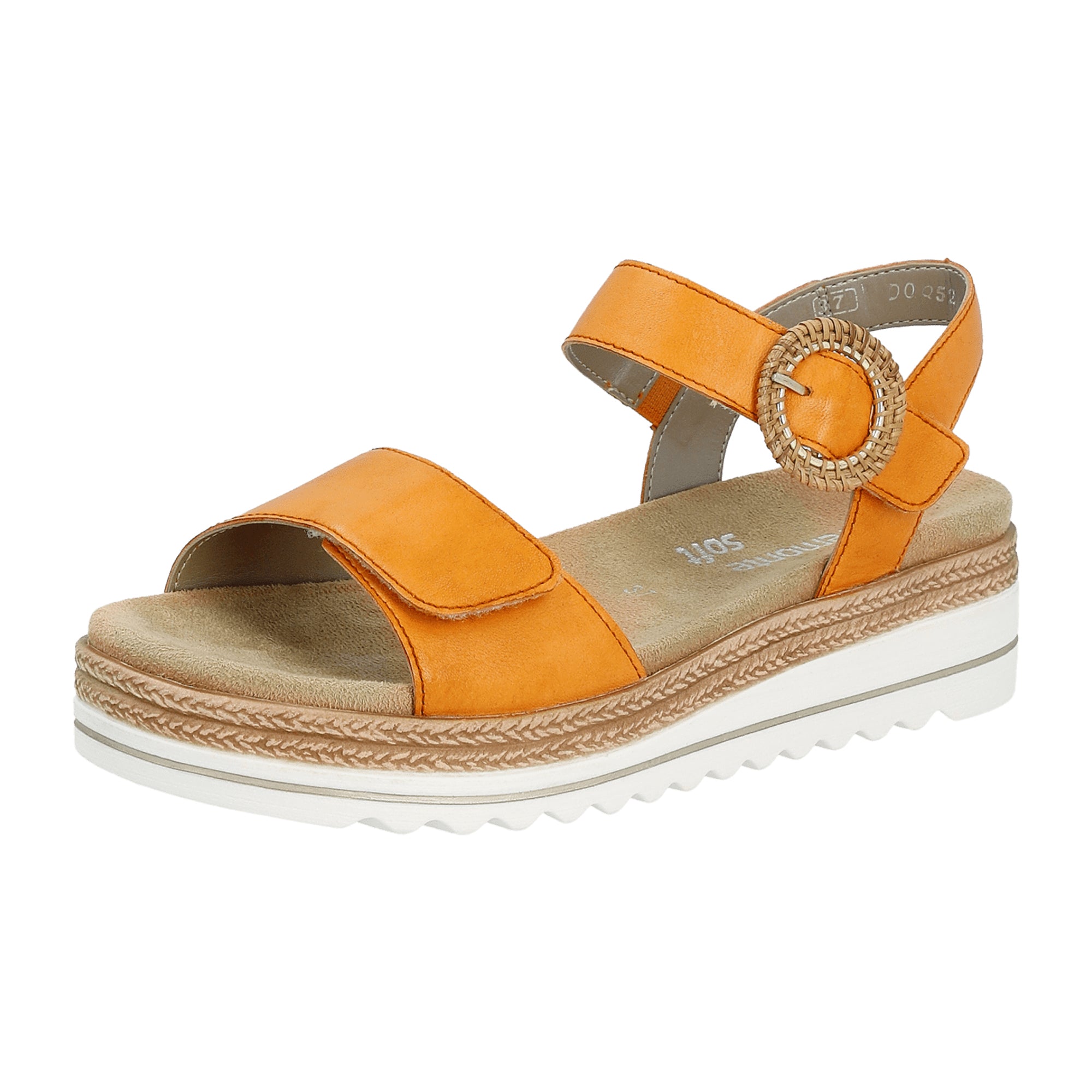 Remonte Women's Orange Leather Sandals Spring Summer Flat Heel Comfortable
