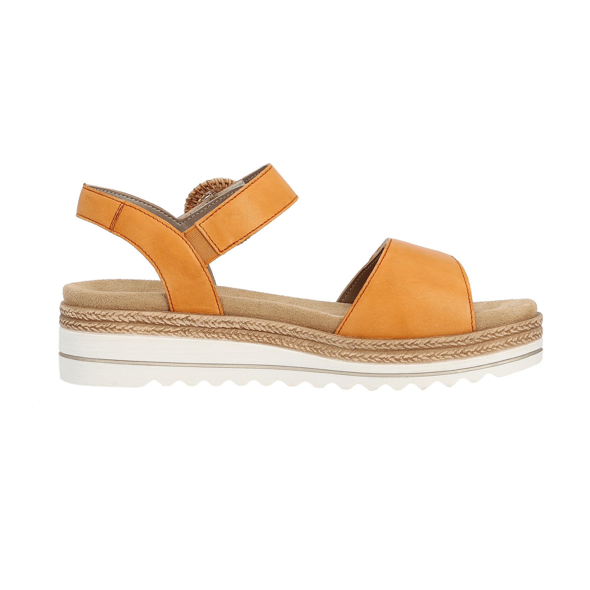 Remonte Women's Orange Leather Sandals Spring Summer Flat Heel Comfortable