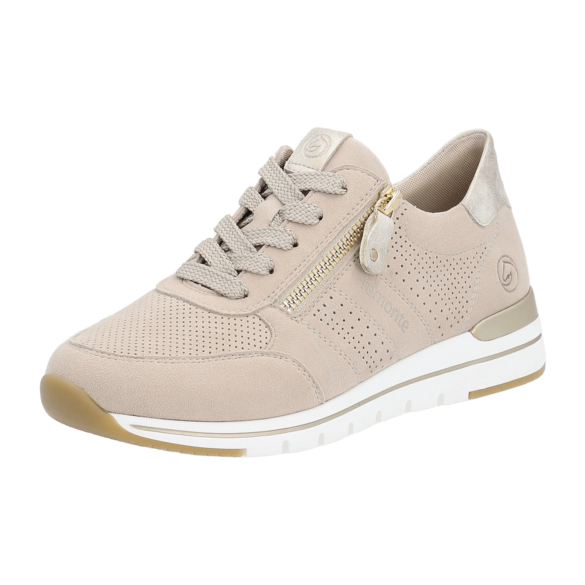 Remonte Beige Women's Shoes R6705-60 Leather Upper Removable Insole Zip Lace