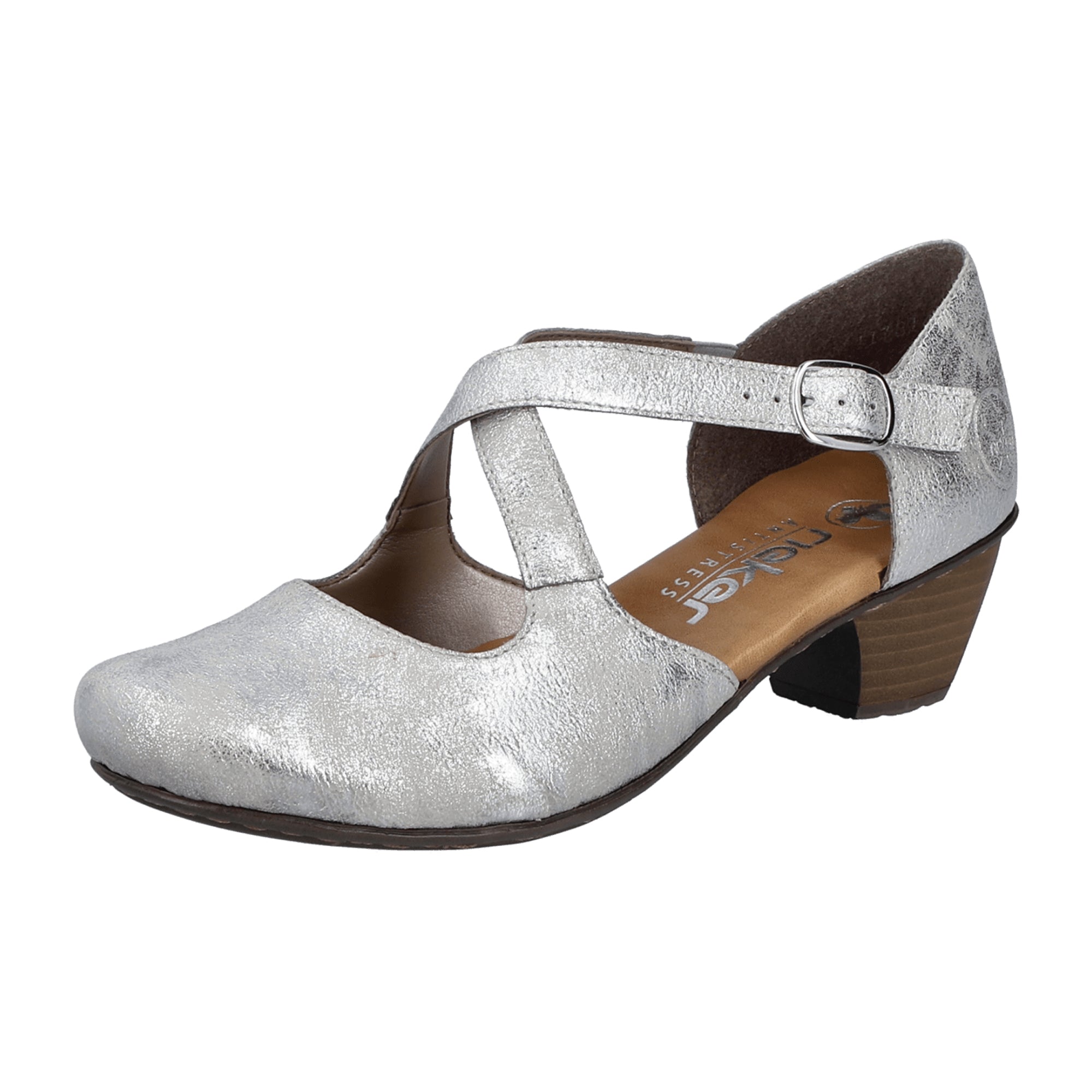 Rieker Women's Silver Block Heel Ankle Shoes 41781 Synthetic Material - Bartel-Shop