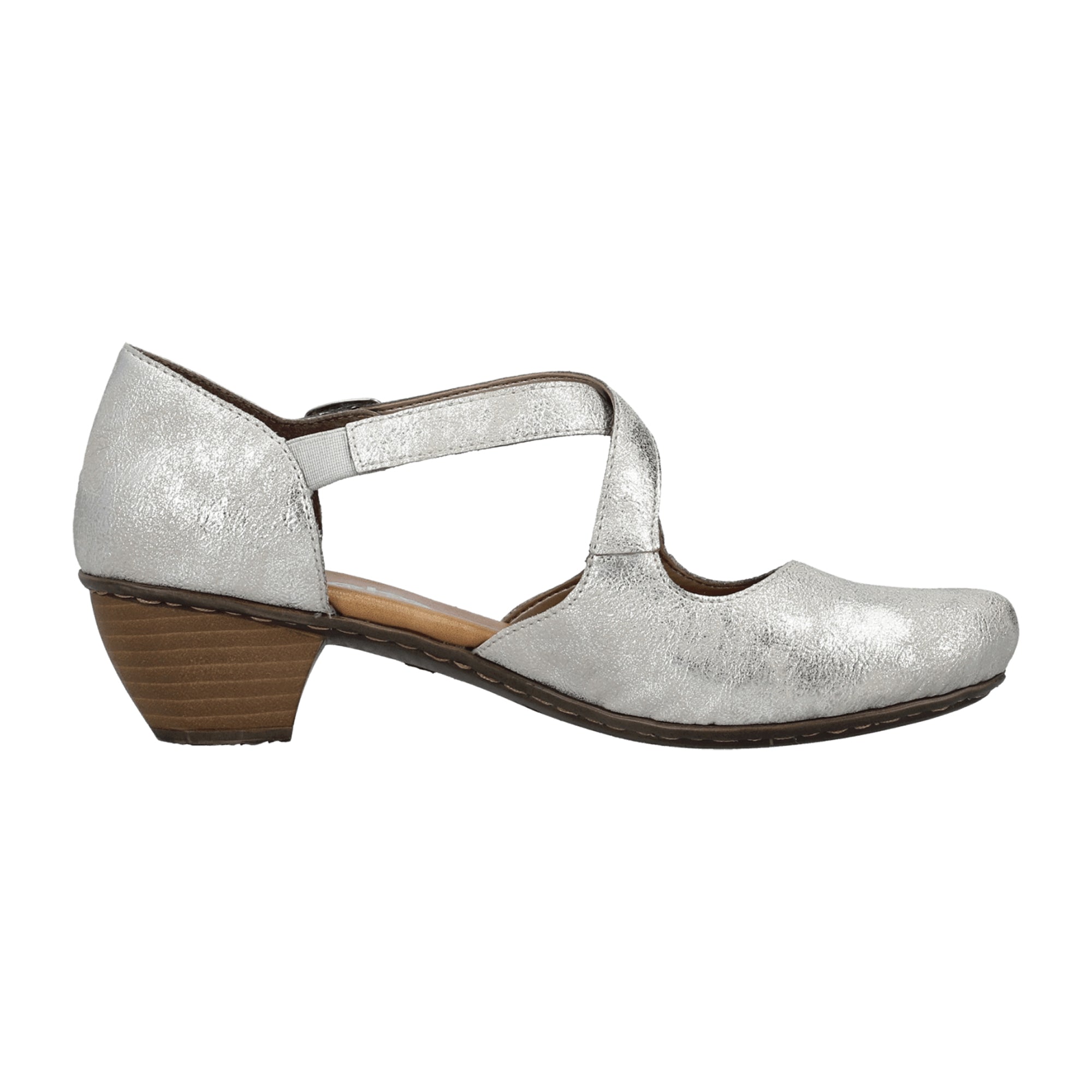 Rieker Women's Silver Block Heel Ankle Shoes 41781 Synthetic Material - Bartel-Shop