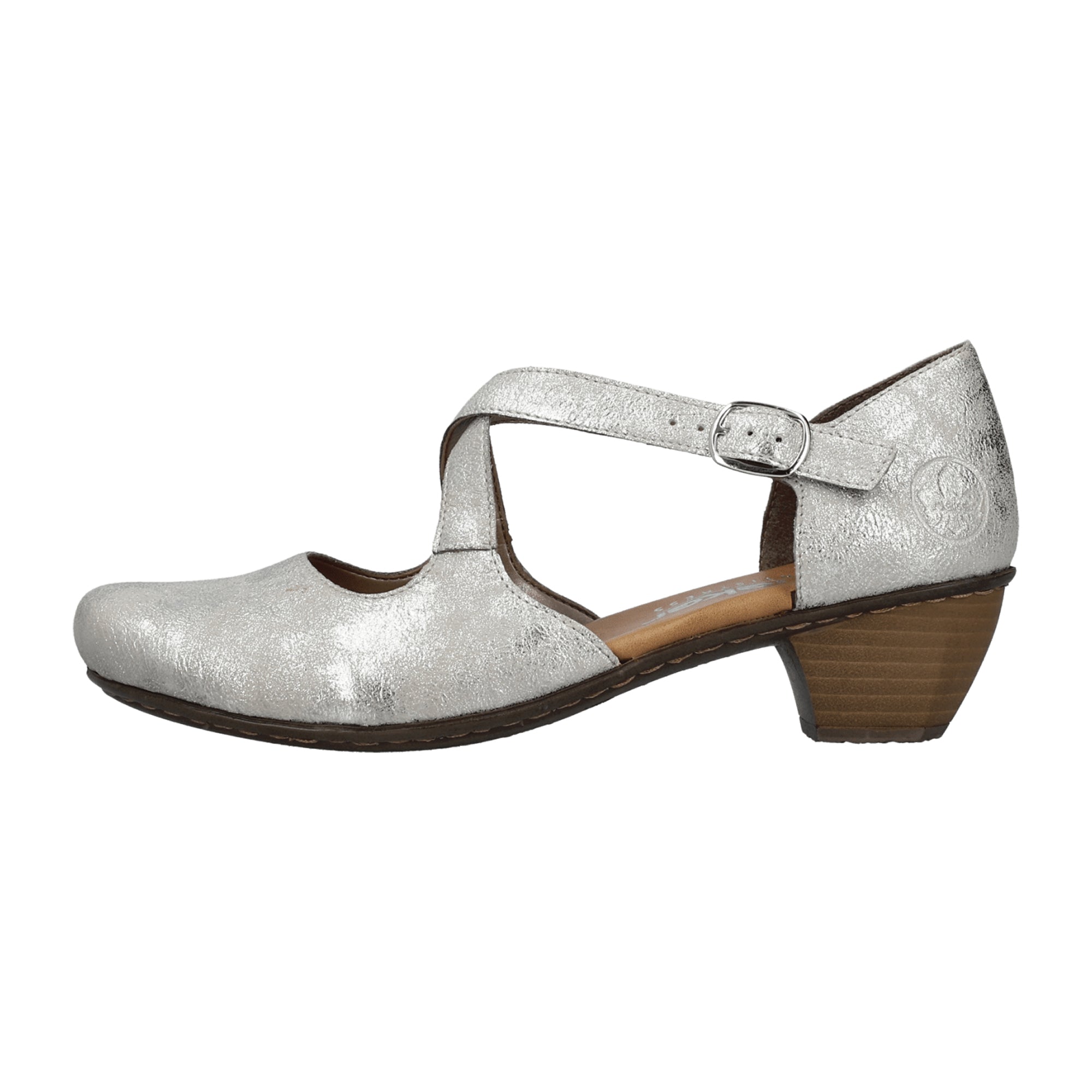Rieker Women's Silver Block Heel Ankle Shoes 41781 Synthetic Material - Bartel-Shop