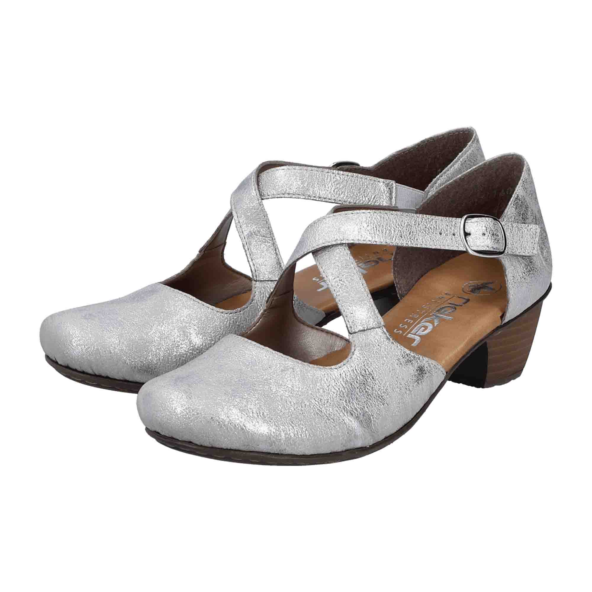 Rieker Women's Silver Block Heel Ankle Shoes 41781 Synthetic Material - Bartel-Shop