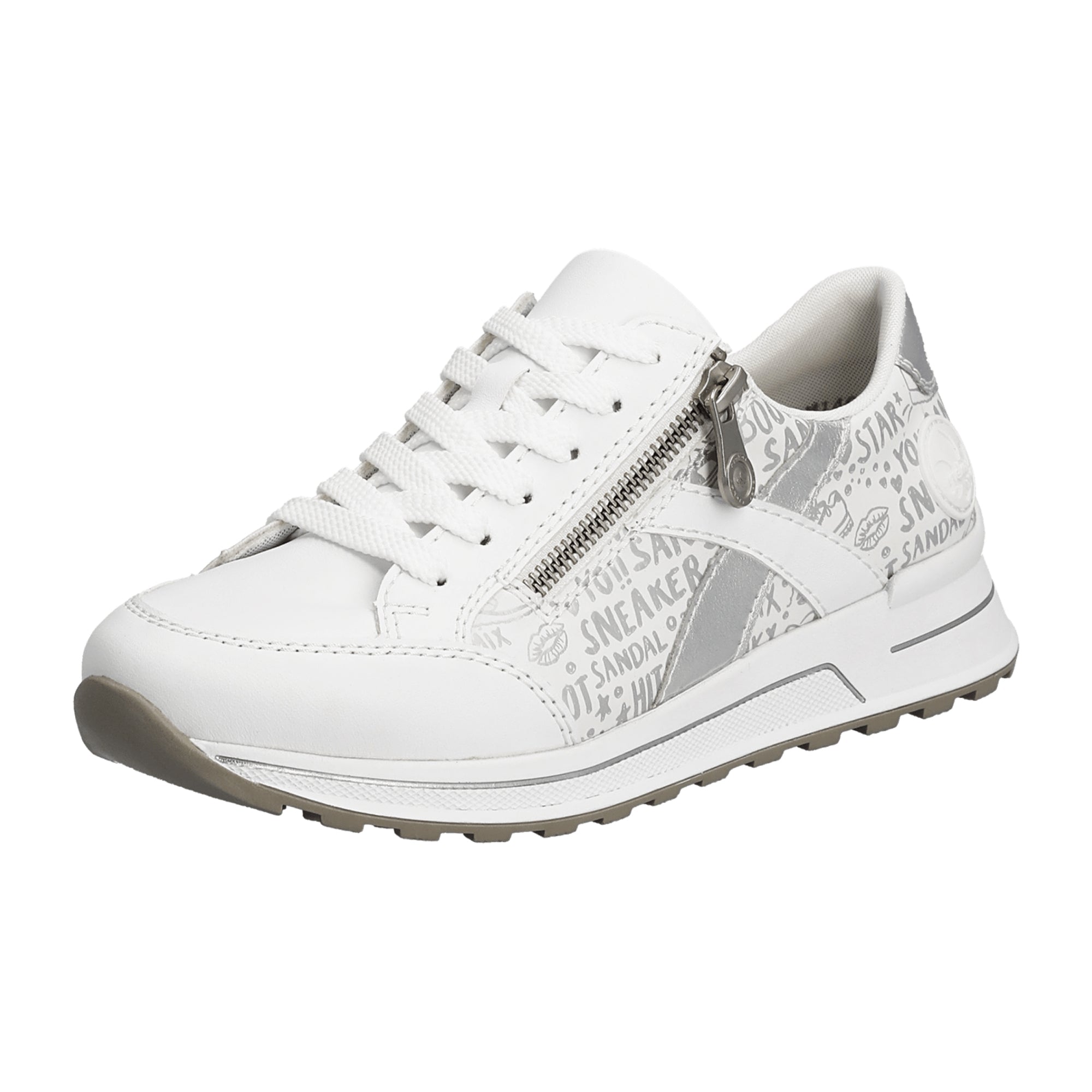 Rieker Women's White Casual Shoes Wide Fit Flat Heel Synthetic Leather