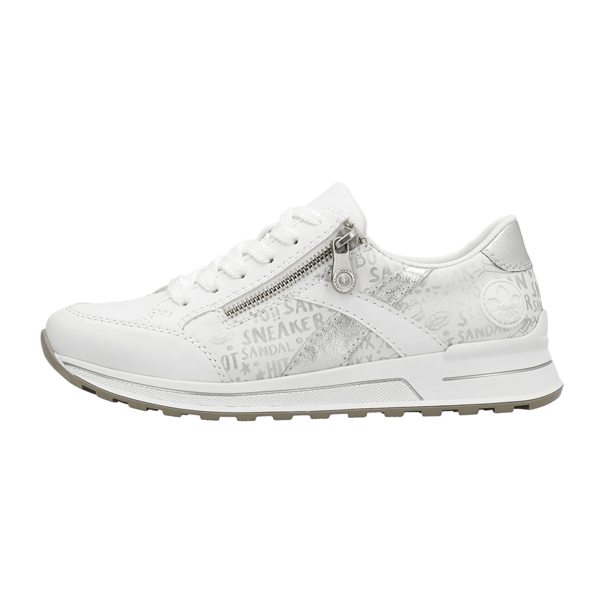 Rieker Women's White Casual Shoes Wide Fit Flat Heel Synthetic Leather - Bartel-Shop