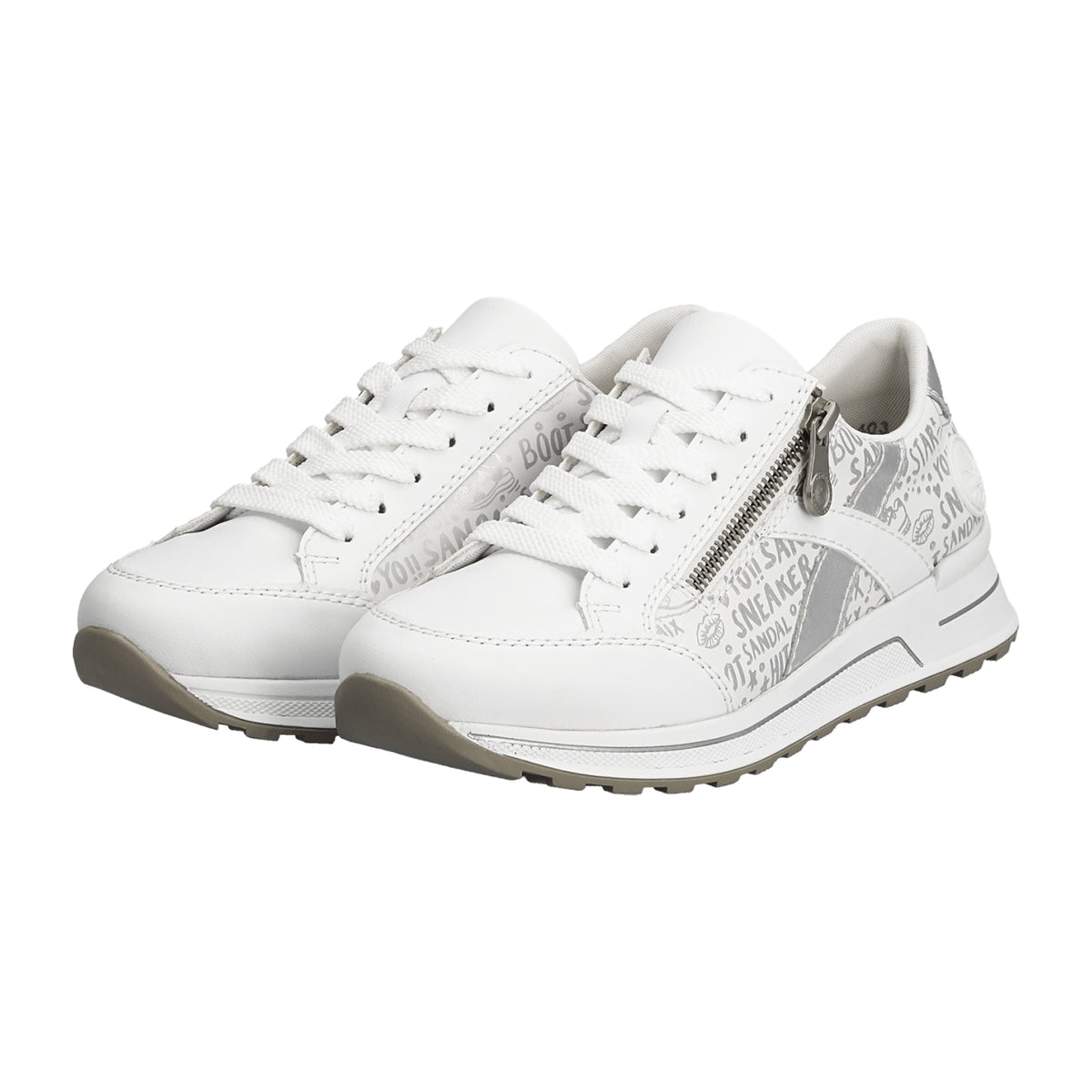 Rieker Women's White Casual Shoes Wide Fit Flat Heel Synthetic Leather - Bartel-Shop