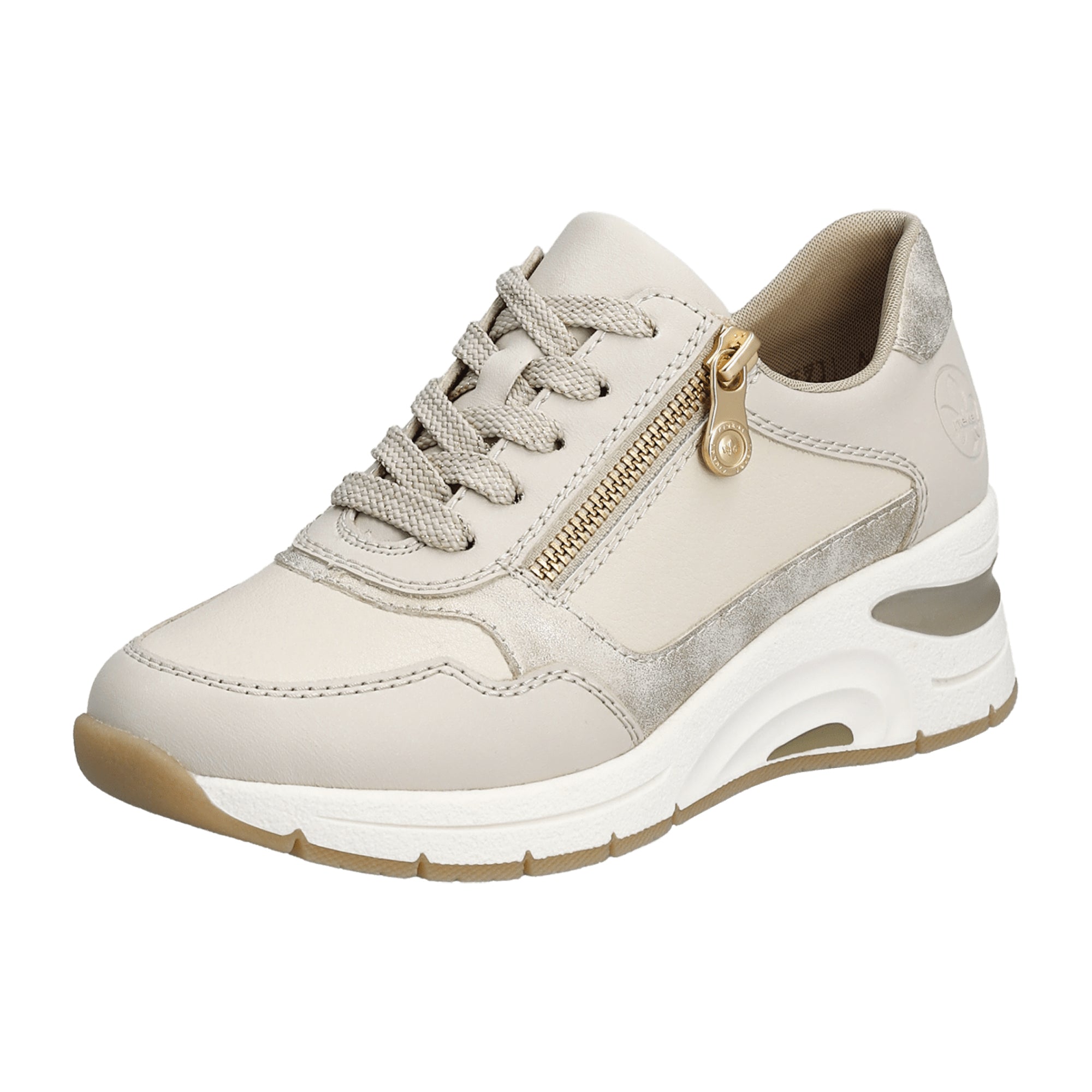 Rieker Beige Women's Shoes N9301-60 with Zip and Lace Closure