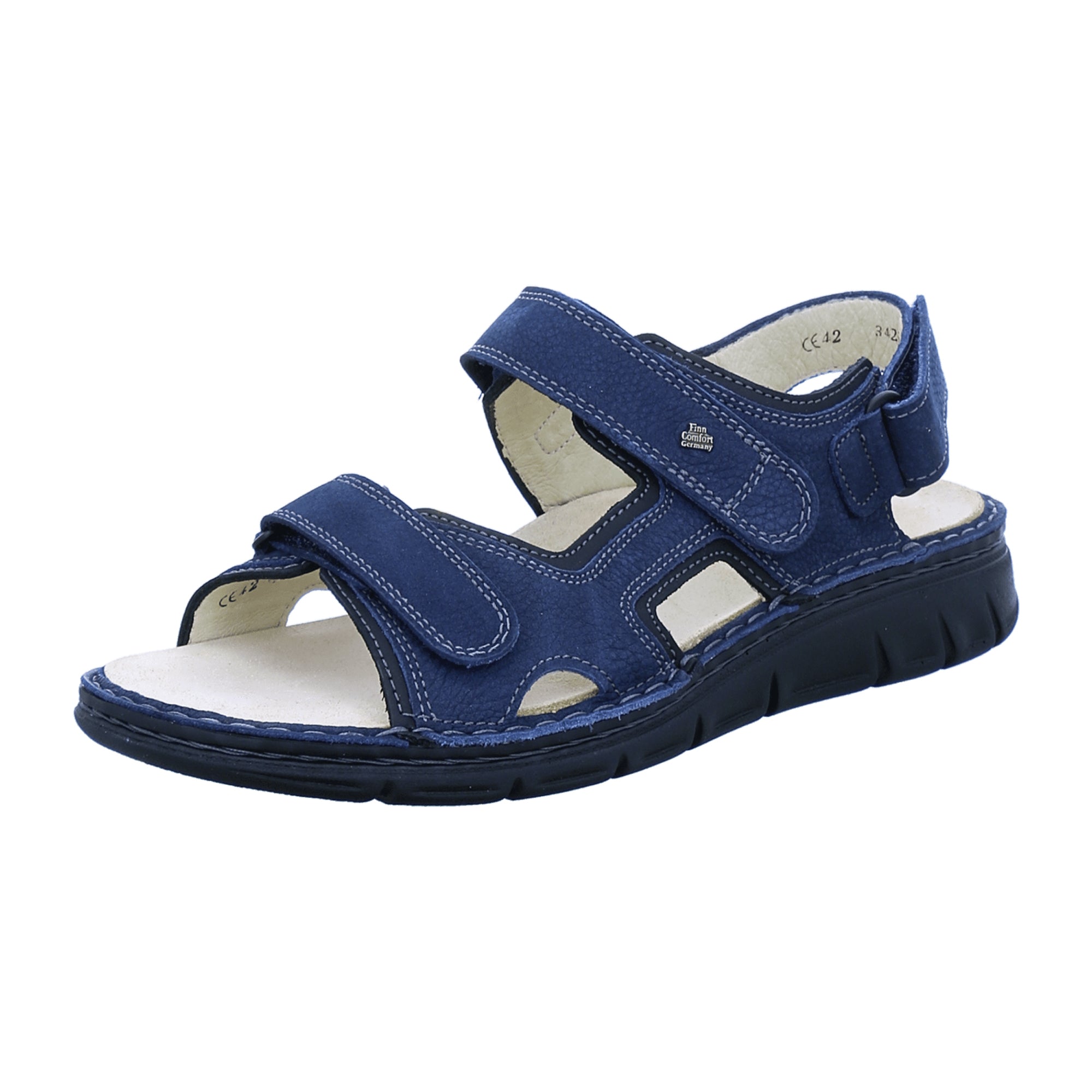 Finn Comfort Wanaka-Soft Men's Sandals - Blue Marine/Black, Comfort Leather Footwear with Adjustable Straps