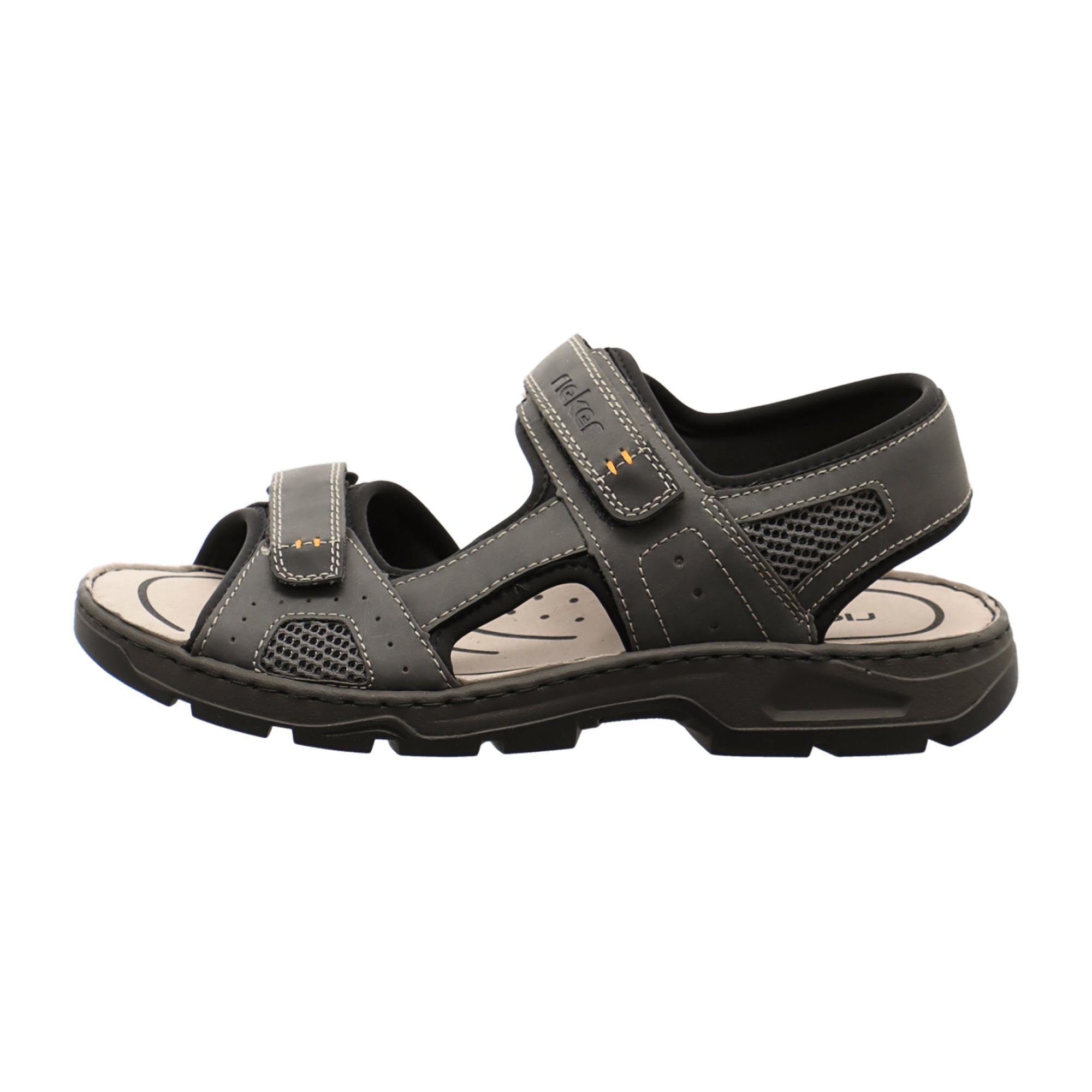 Rieker FSK Men's Black Sandals Comfortable Faux Leather Flat Sole