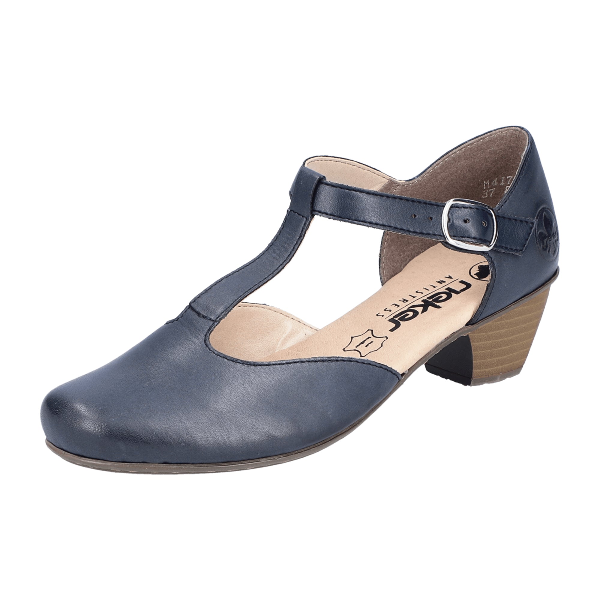 Rieker Croatia Women's Blue Leather Block Heel Shoes - Bartel-Shop