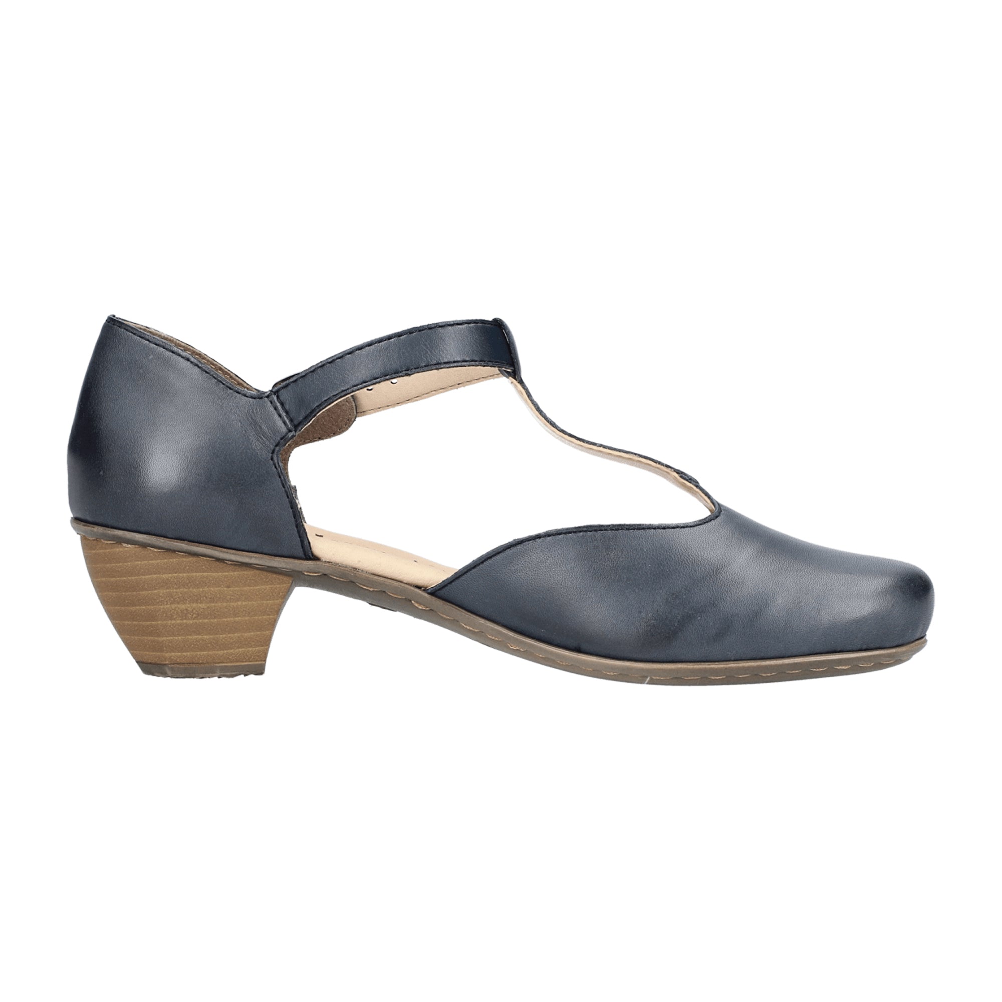 Rieker Croatia Women's Blue Leather Block Heel Shoes - Bartel-Shop