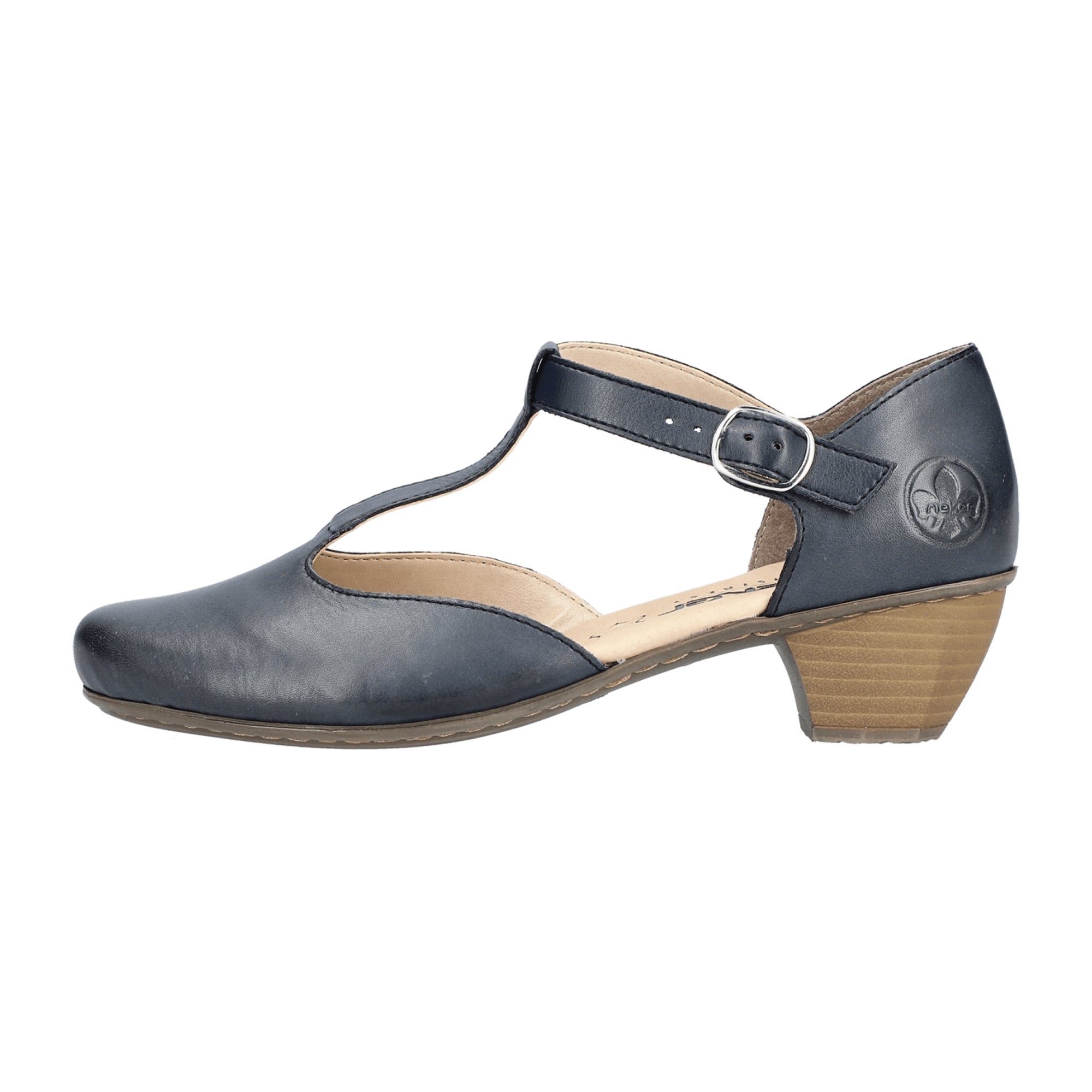 Rieker Croatia Women's Blue Leather Block Heel Shoes - Bartel-Shop