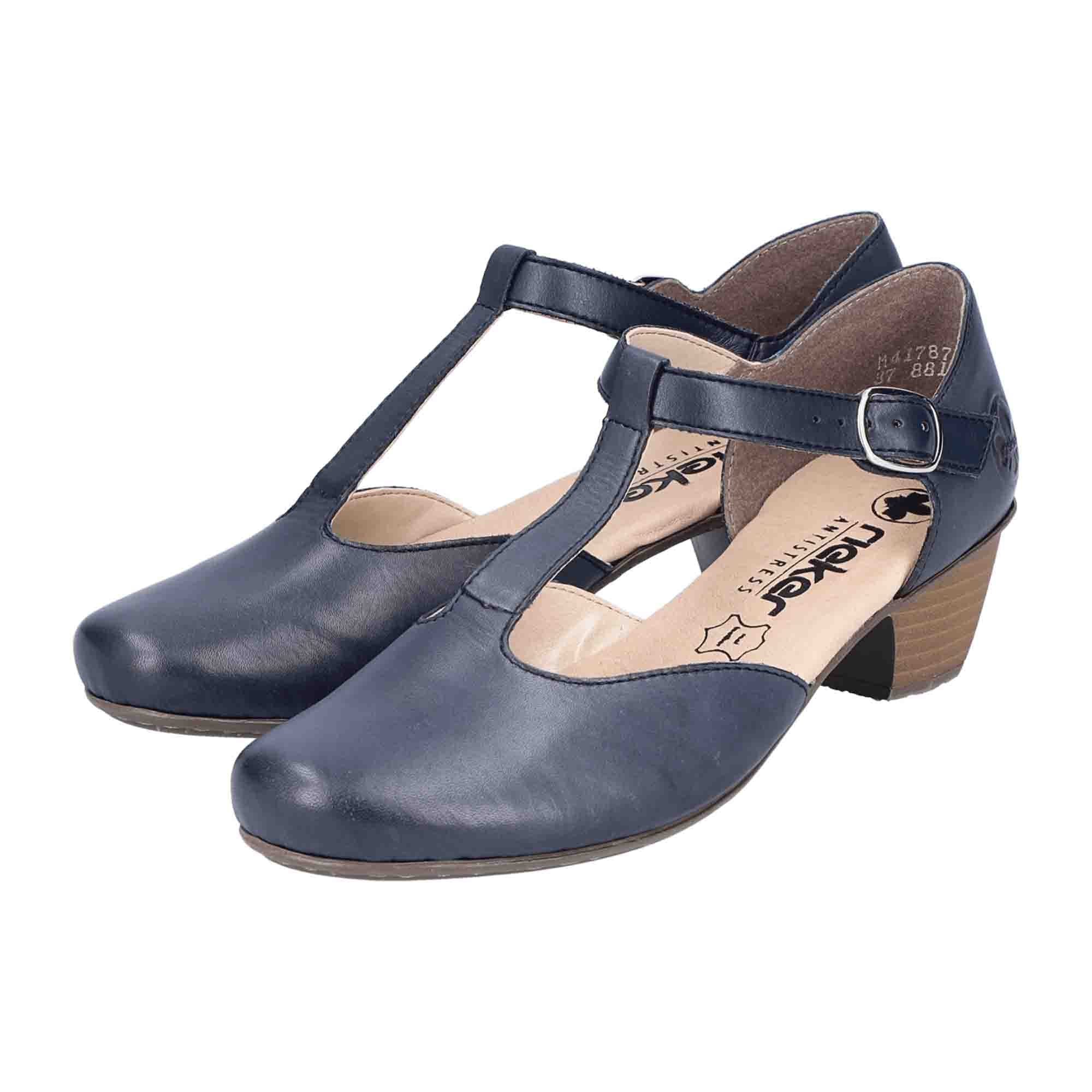 Rieker Croatia Women's Blue Leather Block Heel Shoes - Bartel-Shop