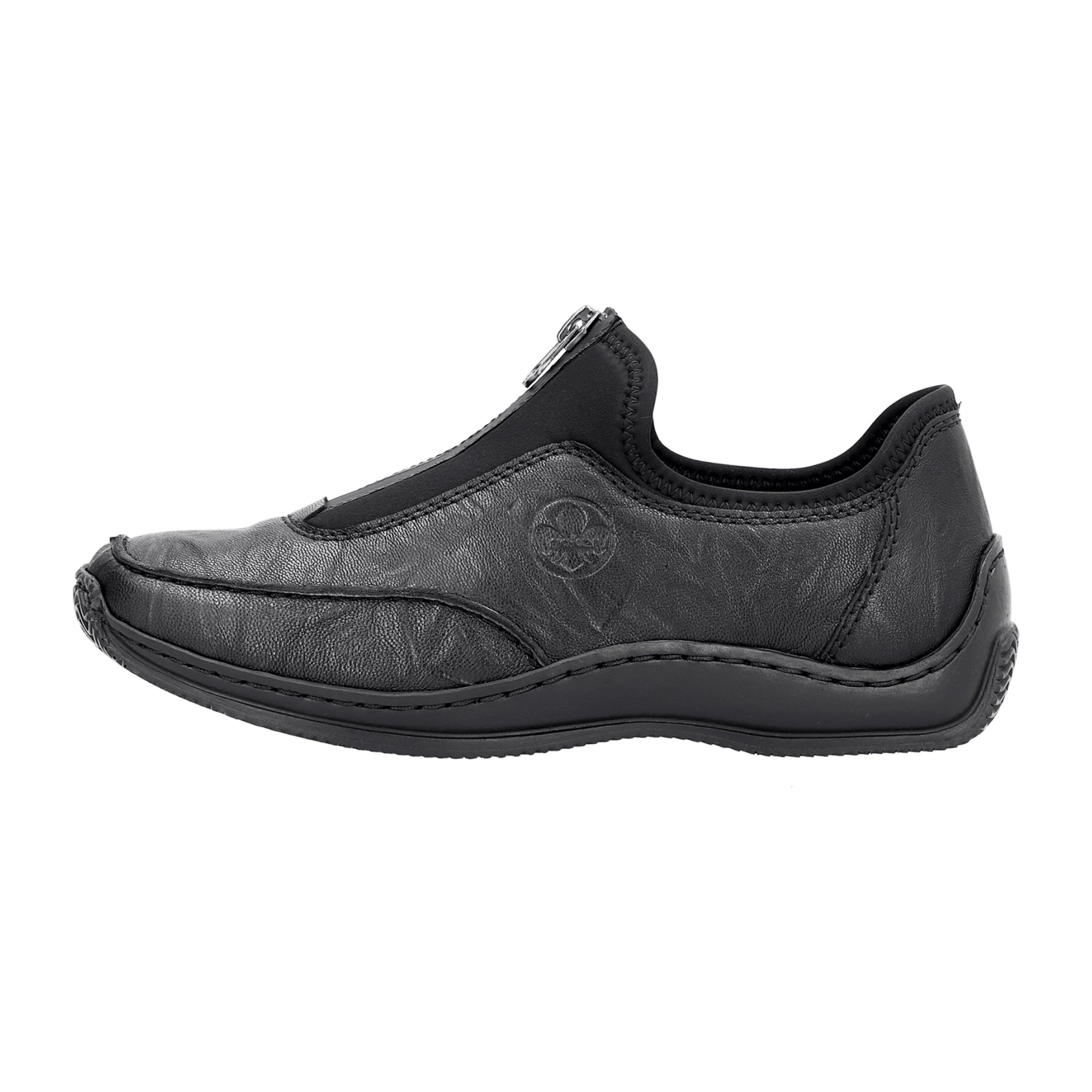 Rieker Ladies Black Leather Slip-On Shoes with Low Heel and Narrow Fit - Bartel-Shop