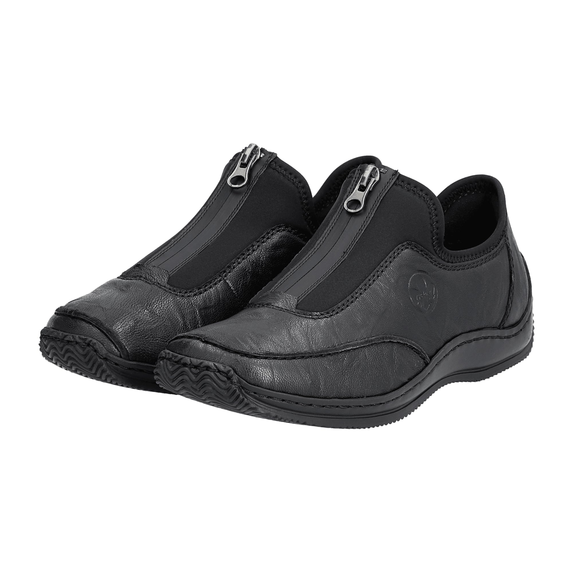 Rieker Ladies Black Leather Slip-On Shoes with Low Heel and Narrow Fit - Bartel-Shop