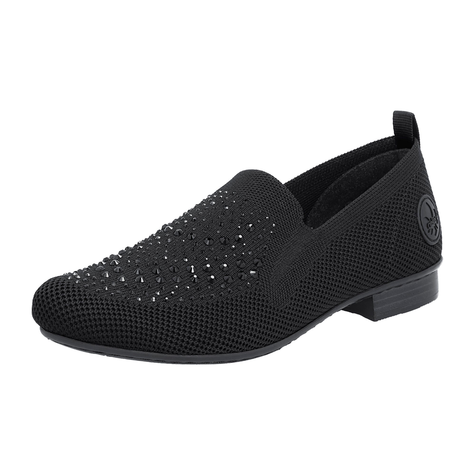 Rieker Women's Black Slip-On Shoes with Low Heel and Textile Upper