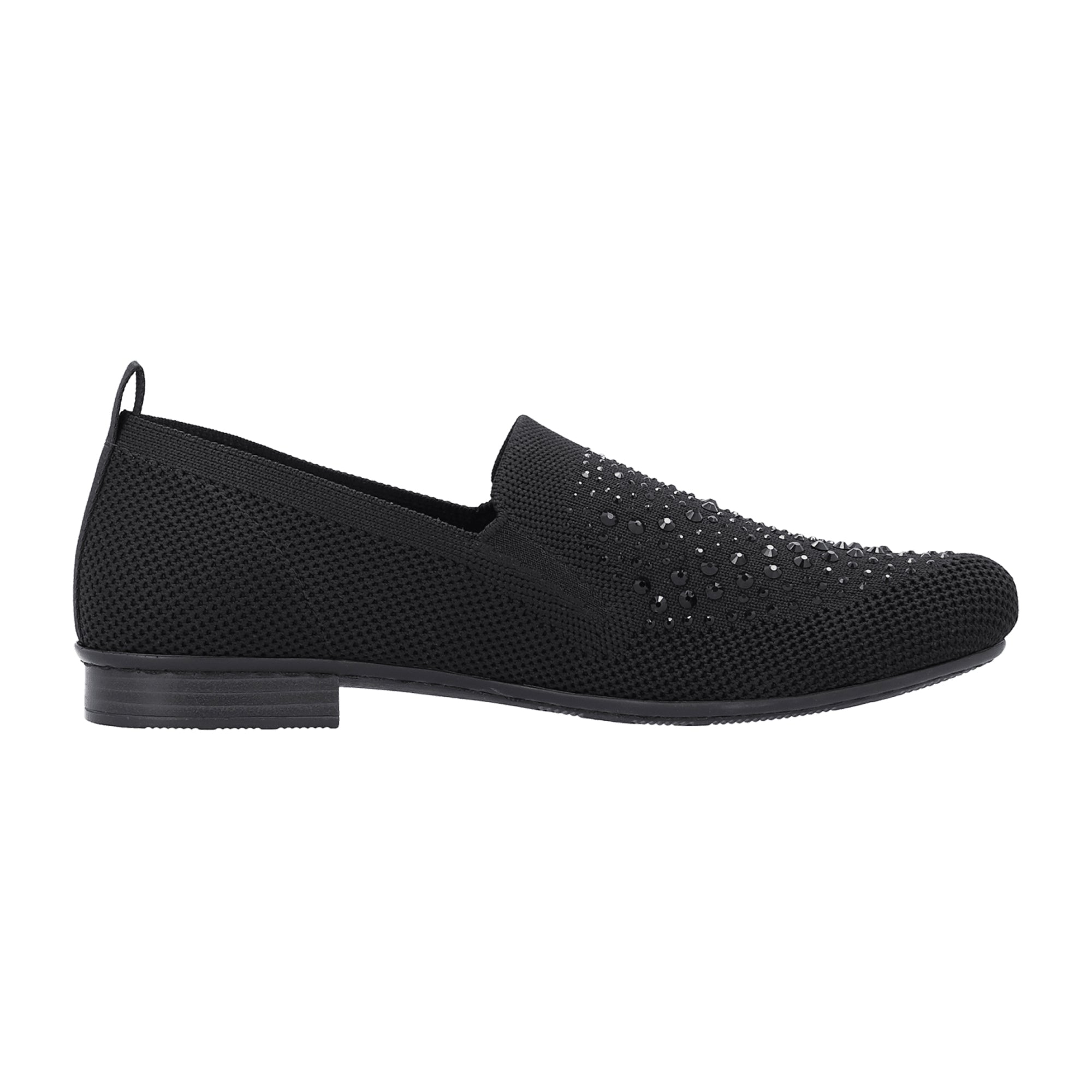 Rieker Women's Black Slip-On Shoes with Low Heel and Textile Upper