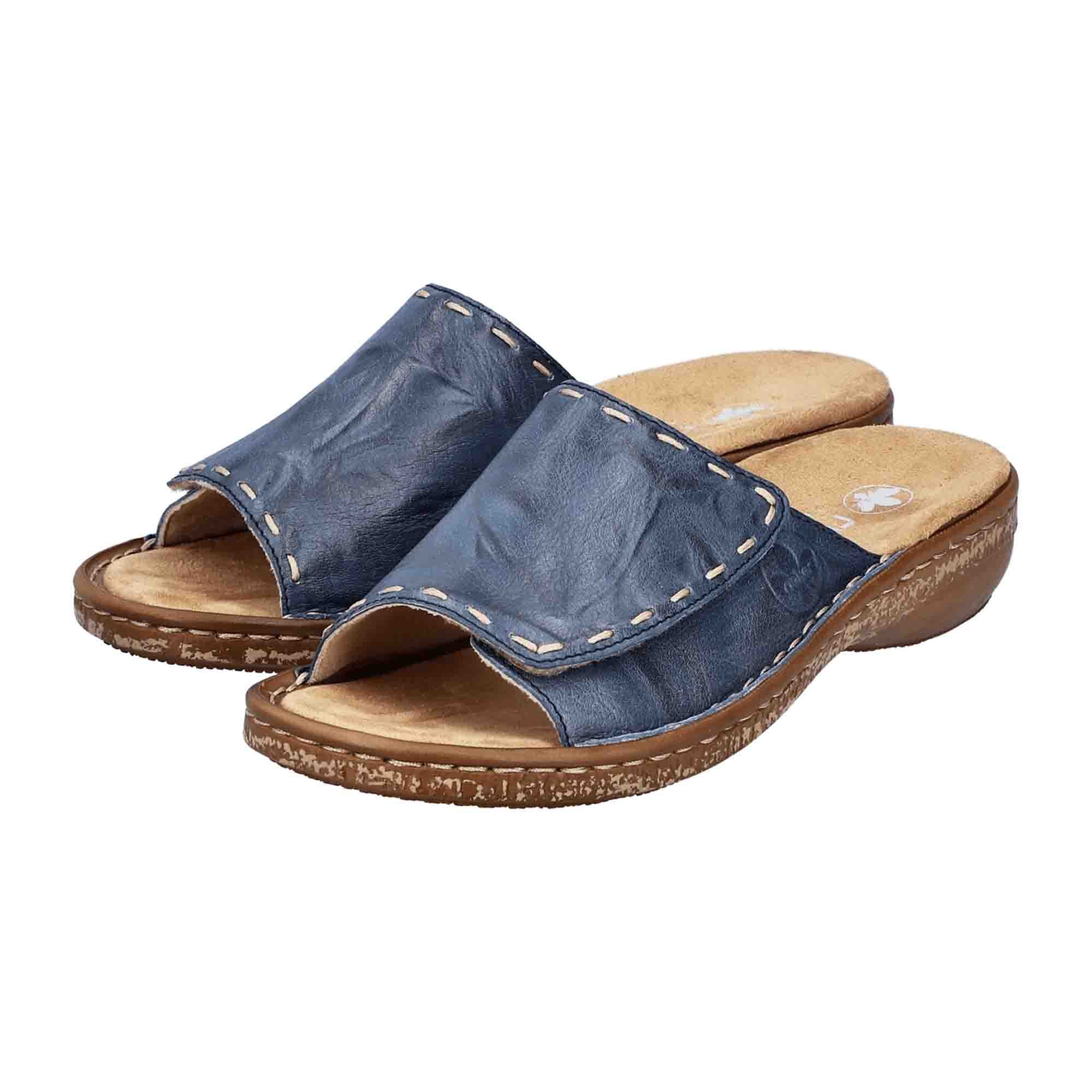 Rieker Women's Blue Leather Sandals Flat Heel Comfortable Casual Shoes