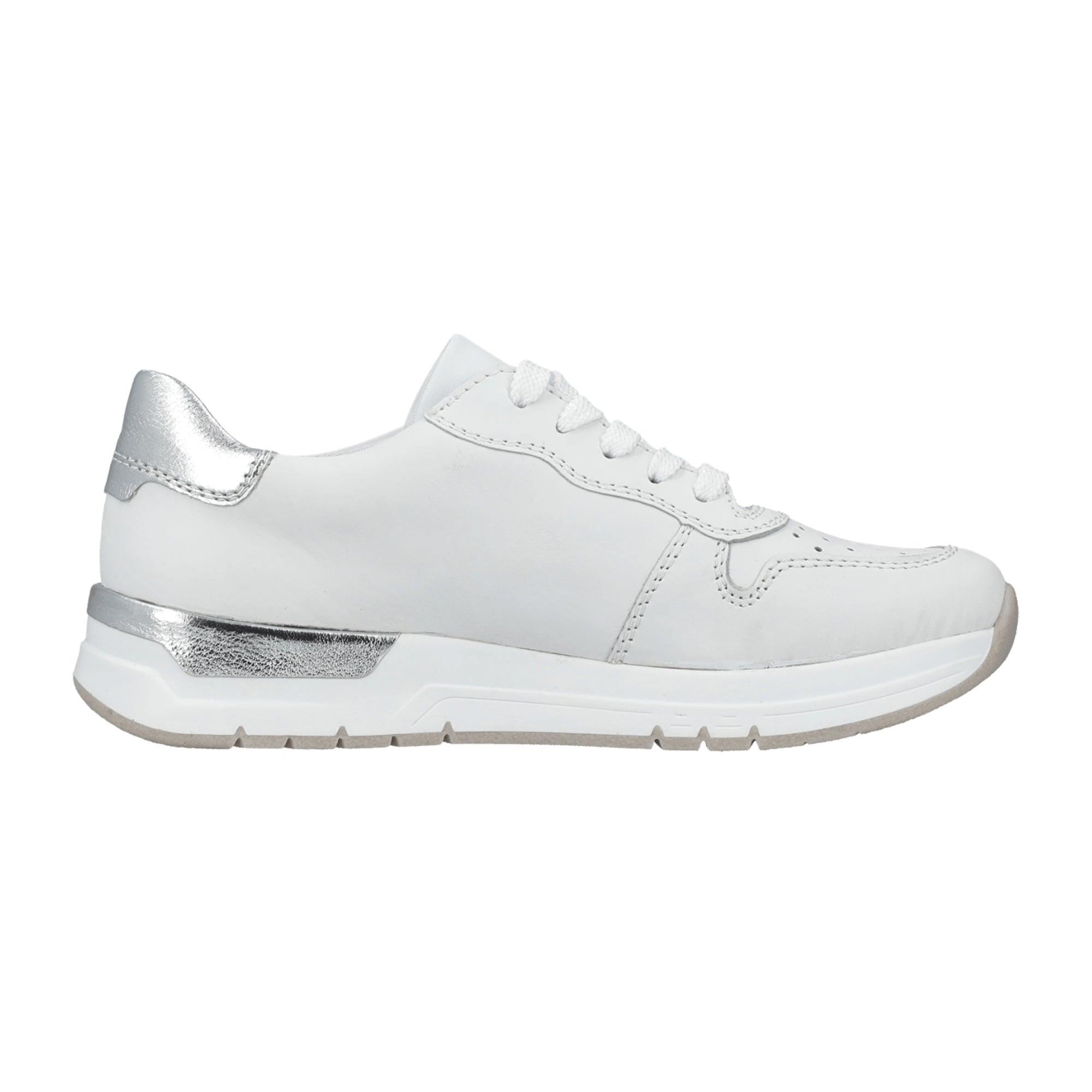 Rieker White Leather Lace-Up Women's Shoes with Removable Insole