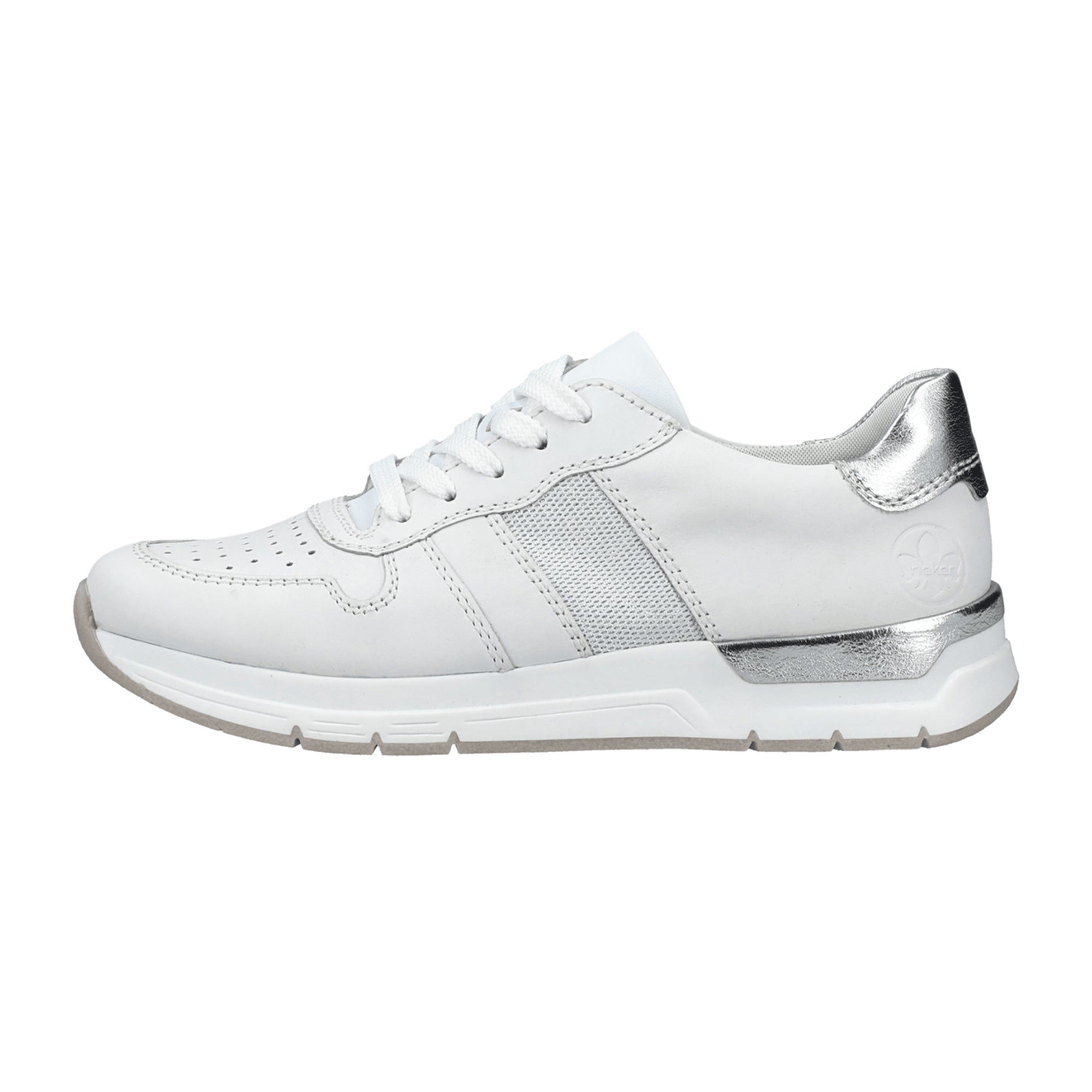 Rieker White Leather Lace-Up Women's Shoes with Removable Insole