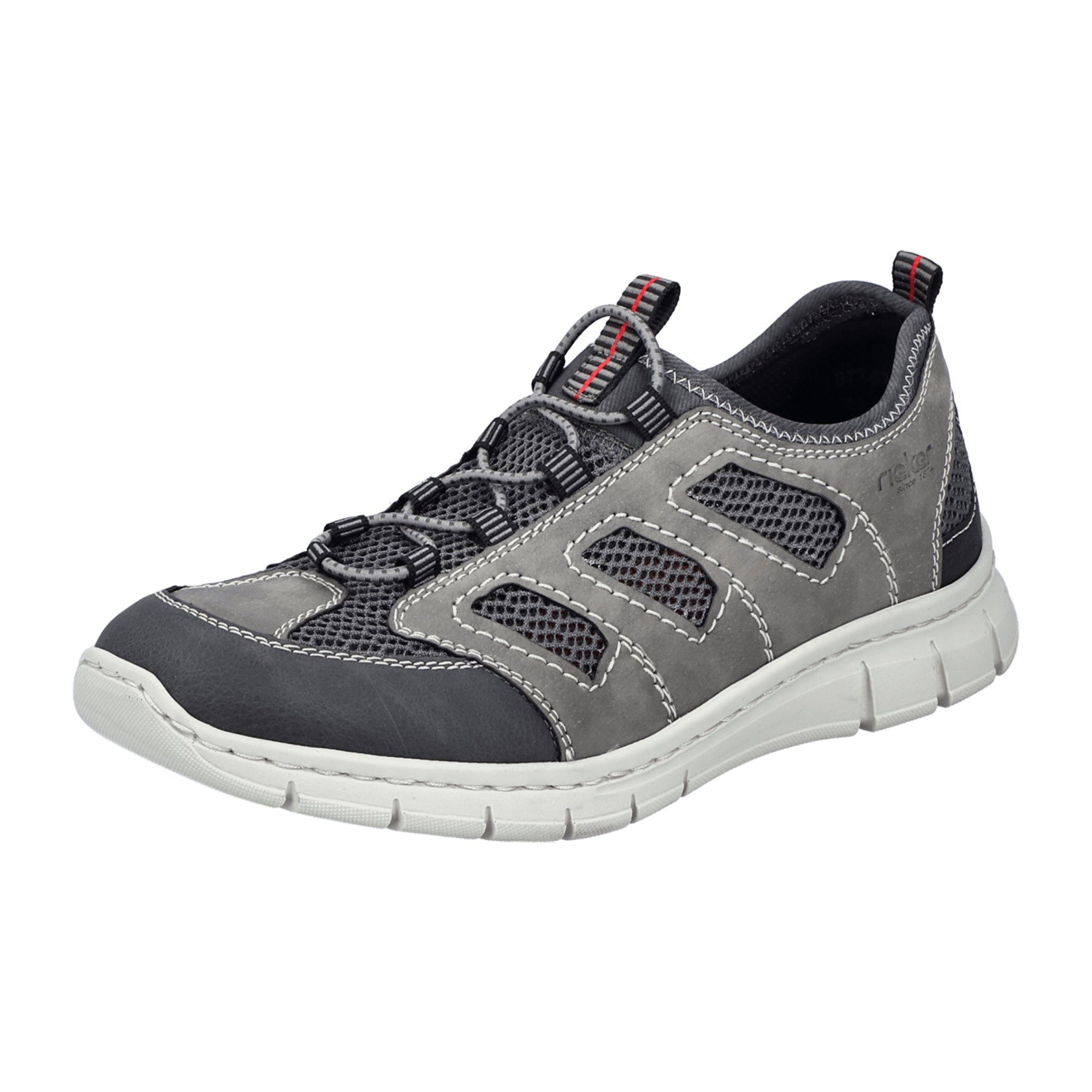 Rieker B7762 Men's Slip-On Shoes Gray Synthetic Textile Flat Round Toe