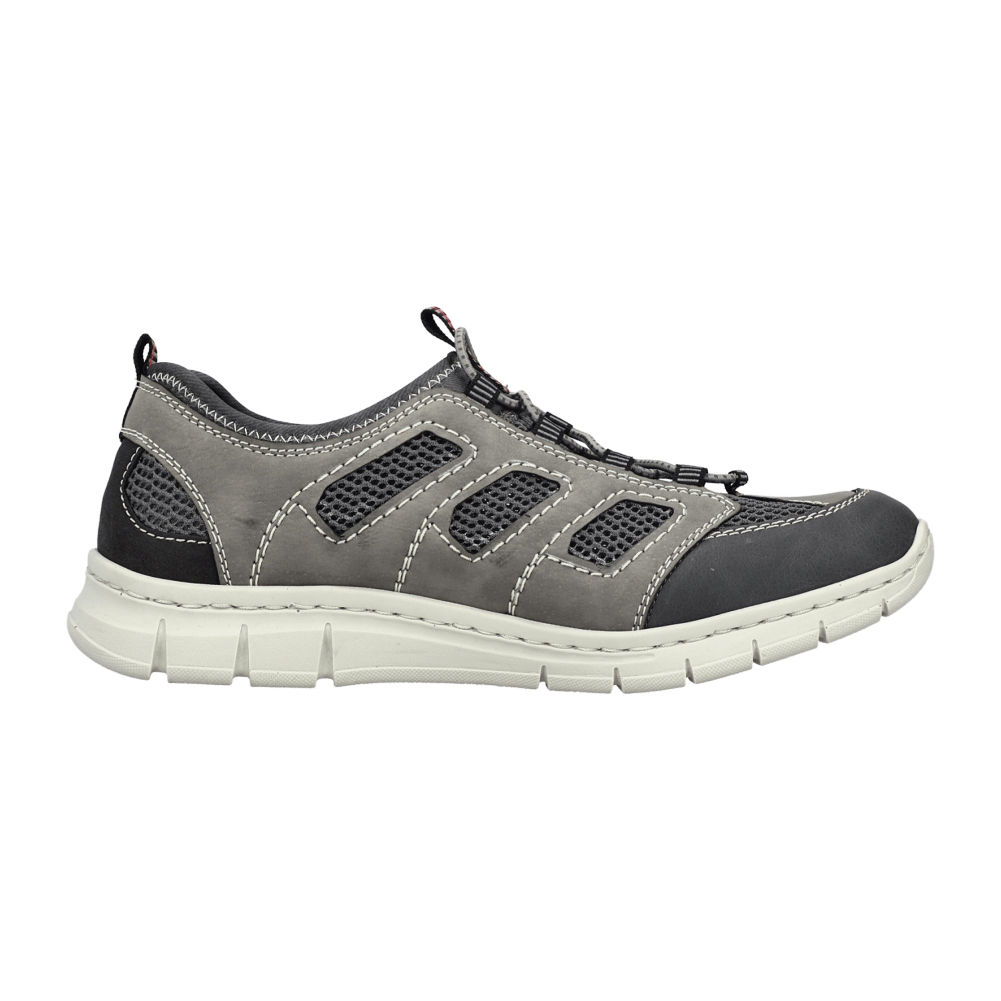 Rieker B7762 Men's Slip-On Shoes Gray Synthetic Textile Flat Round Toe