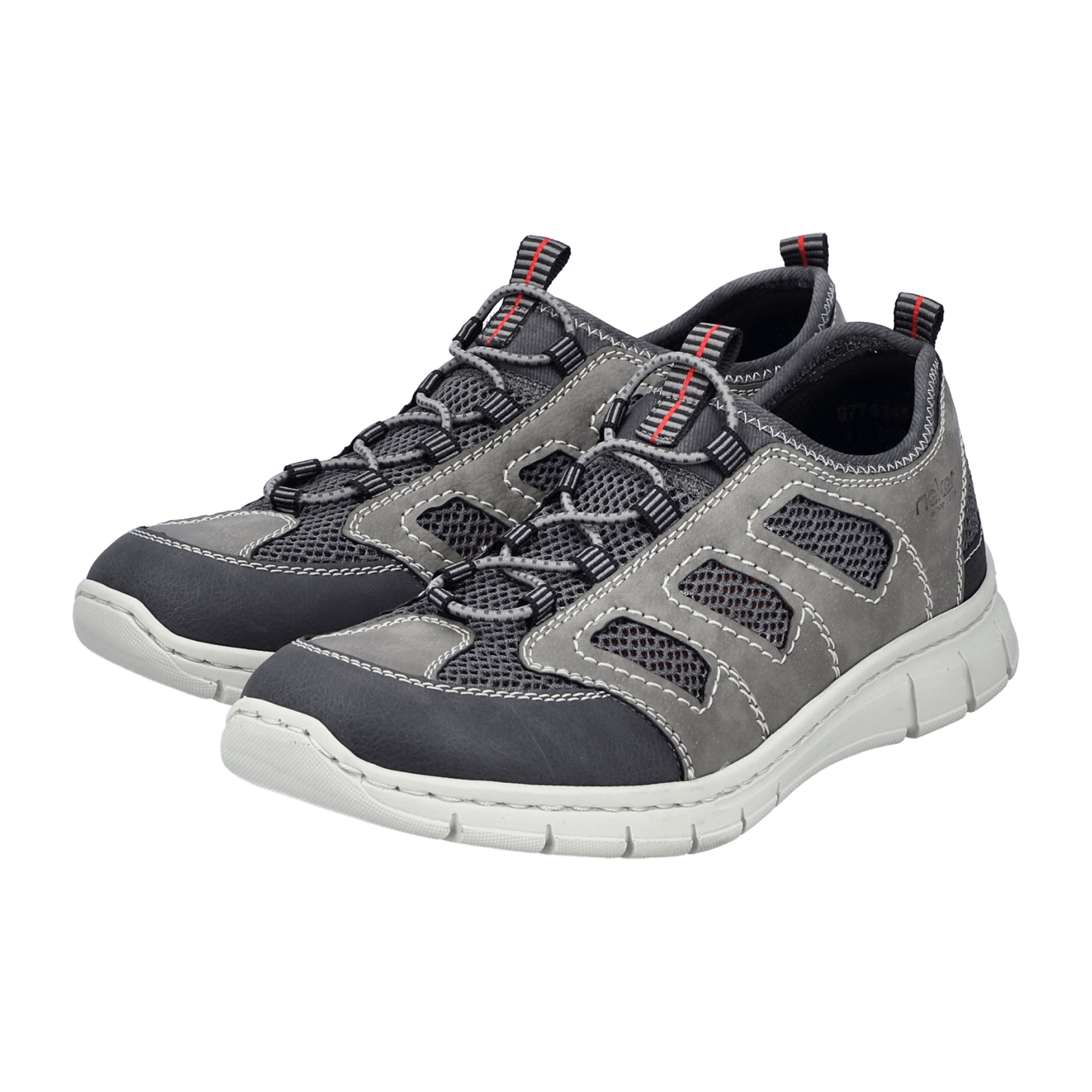 Rieker B7762 Men's Slip-On Shoes Gray Synthetic Textile Flat Round Toe