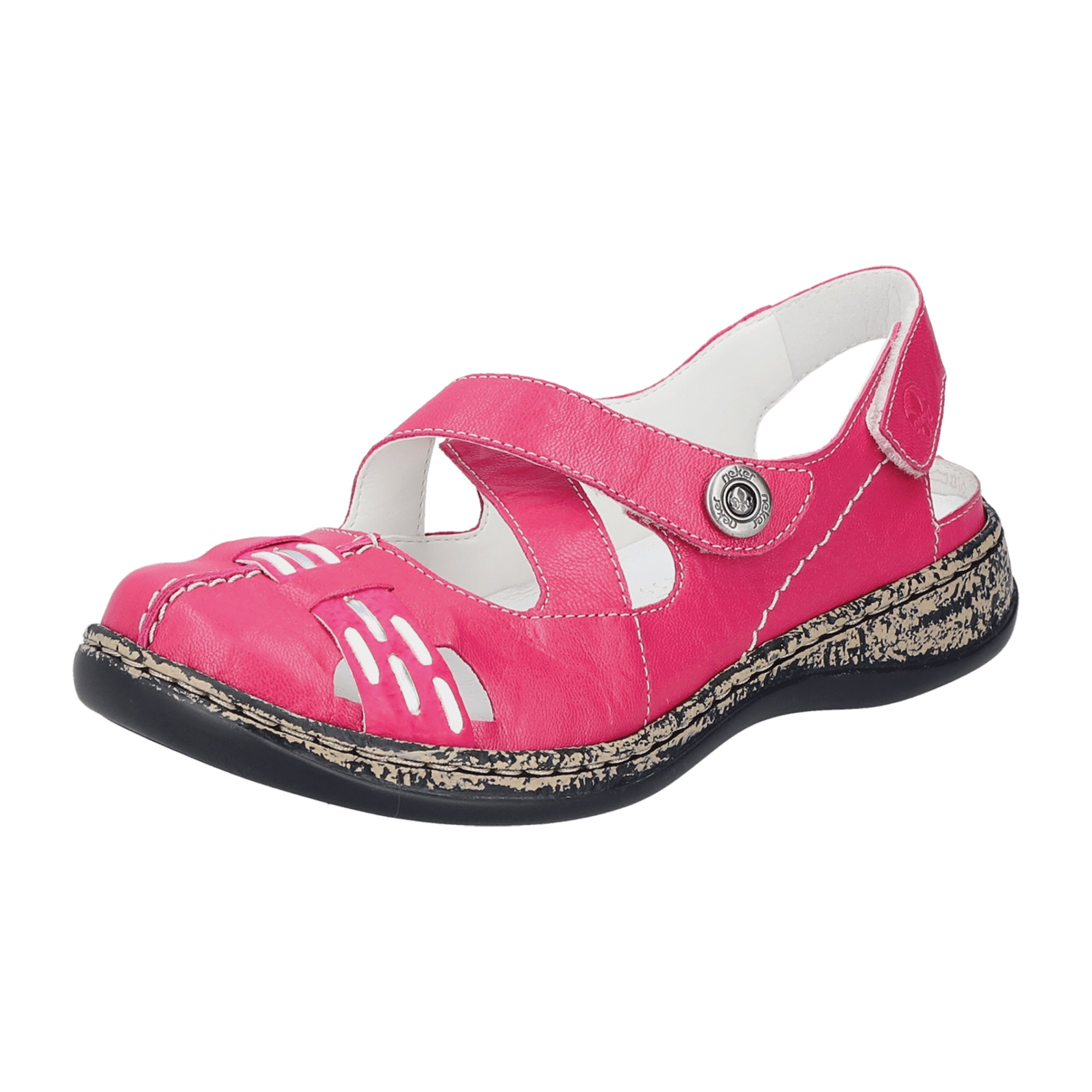 Rieker FSK Women's Pink Leather Shoes Flat Heel Comfortable Casual Footwear