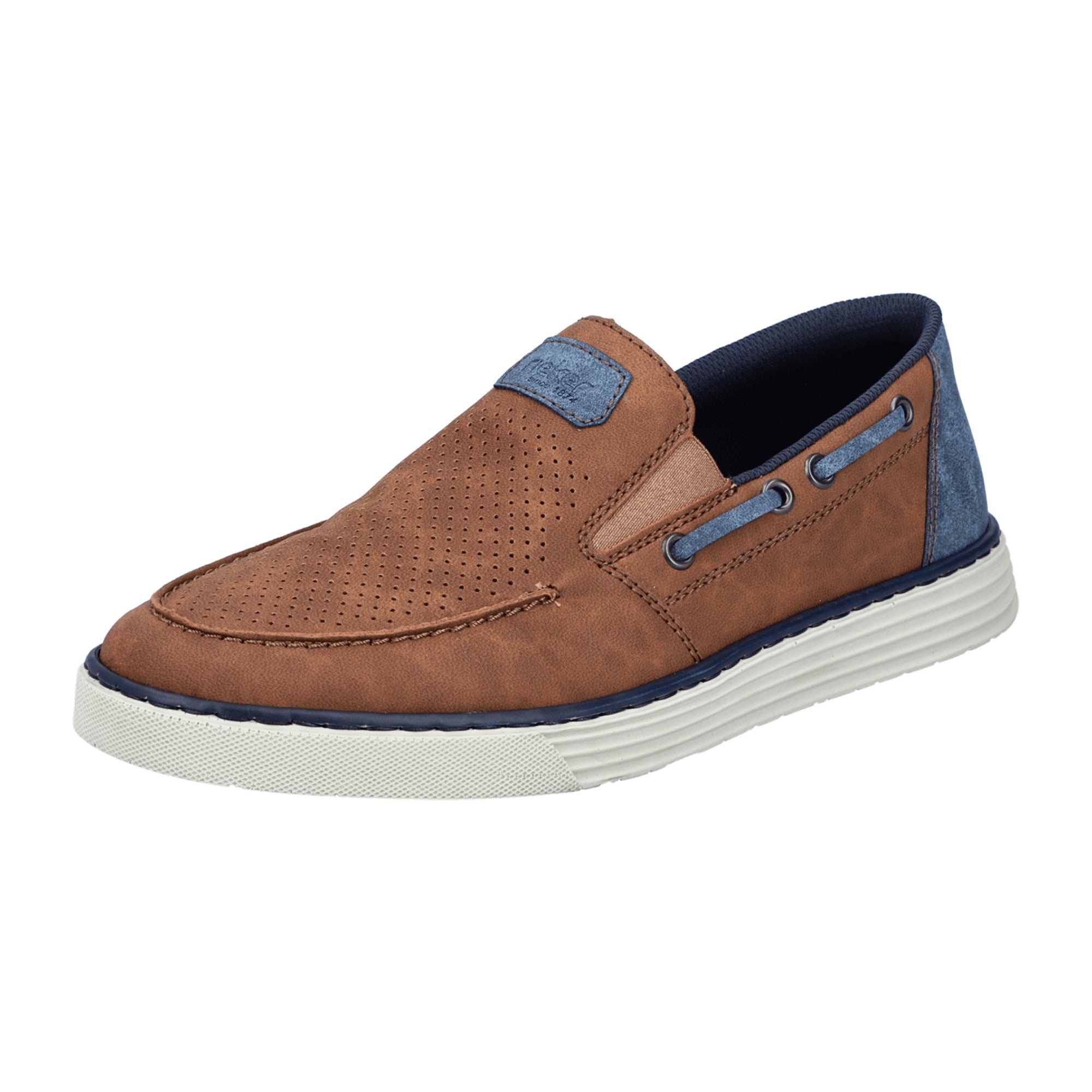 Rieker B2264 Men's Brown Slip-On Shoes with PU Sole and Textile Lining