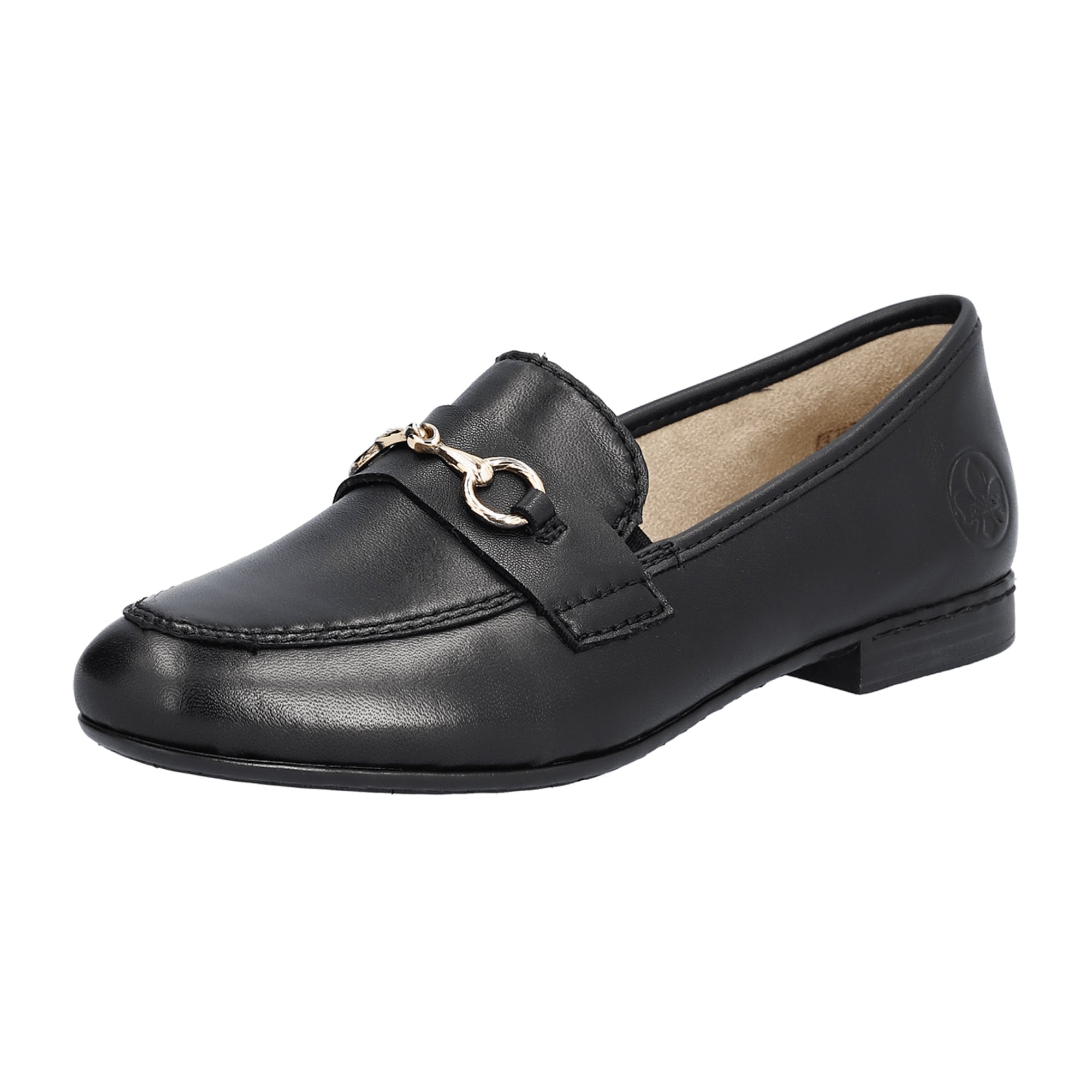 Rieker FSK Women's Black Leather Slip-On Shoes with Block Heel