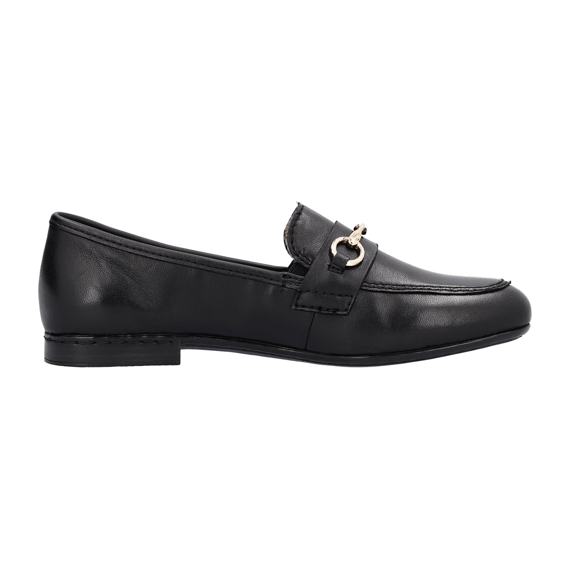 Rieker FSK Women's Black Leather Slip-On Shoes with Block Heel