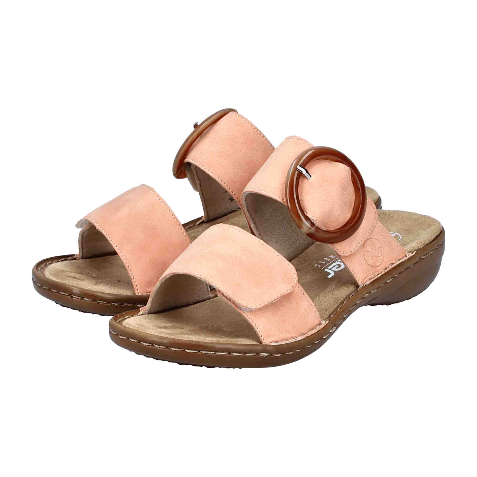 Rieker Women's Orange Sandals 60894 Comfortable Flat Synthetic Leather