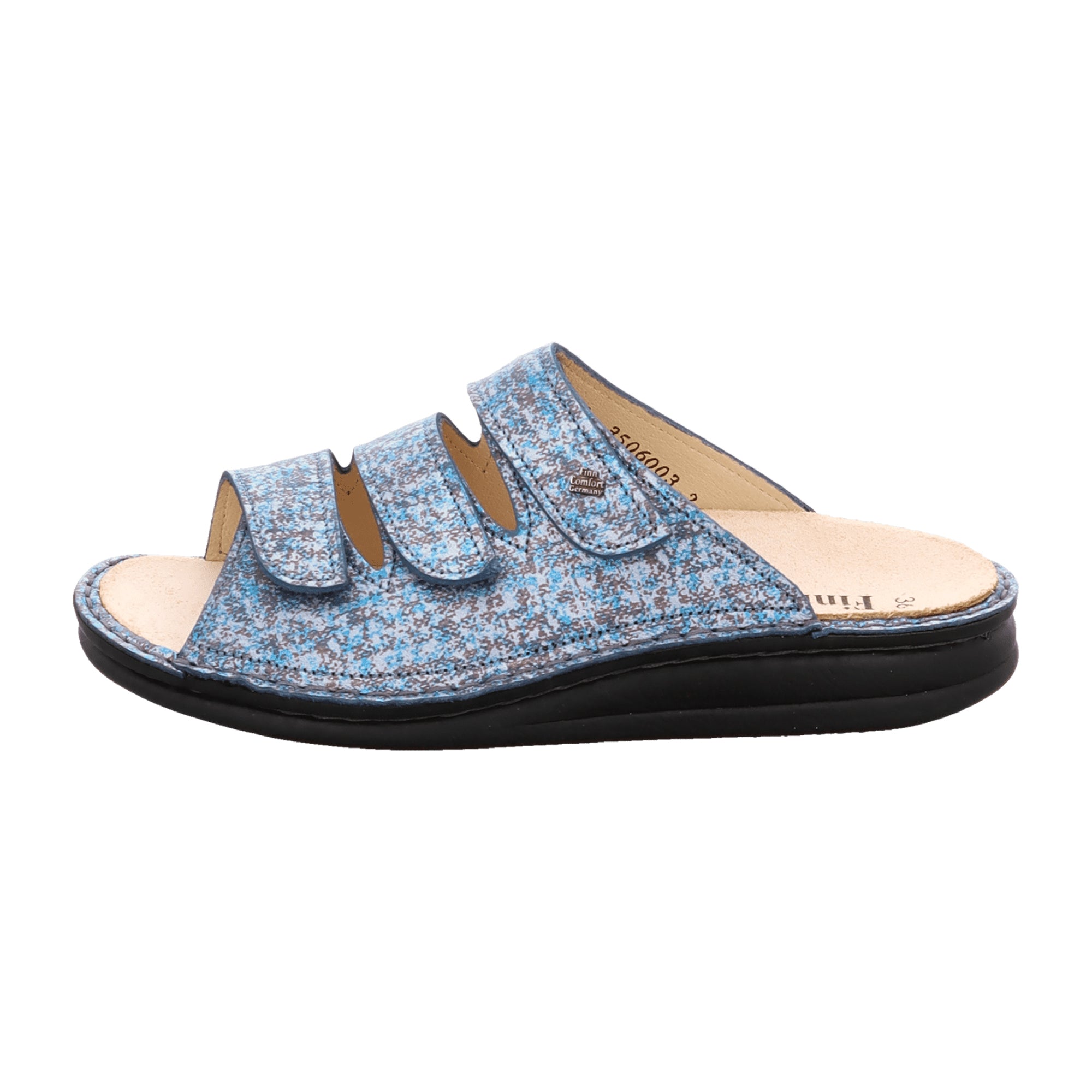 Finn Comfort Korfu Women's Sandals - Stylish Blue Leather Slides with Adjustable Straps and Orthopedic Footbed