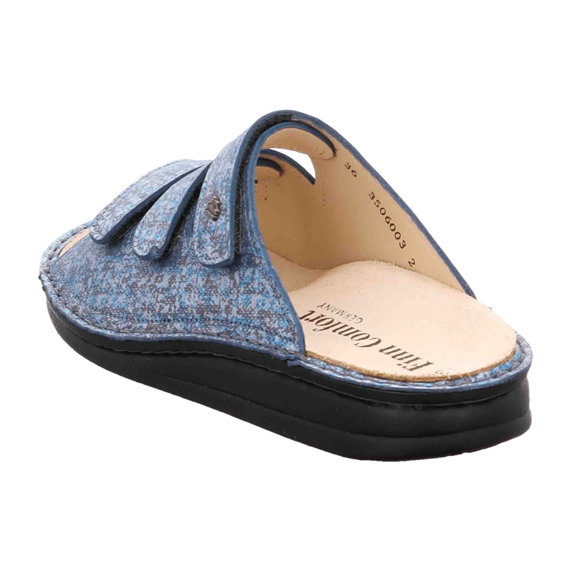 Finn Comfort Korfu Women's Sandals - Stylish Blue Leather Slides with Adjustable Straps and Orthopedic Footbed