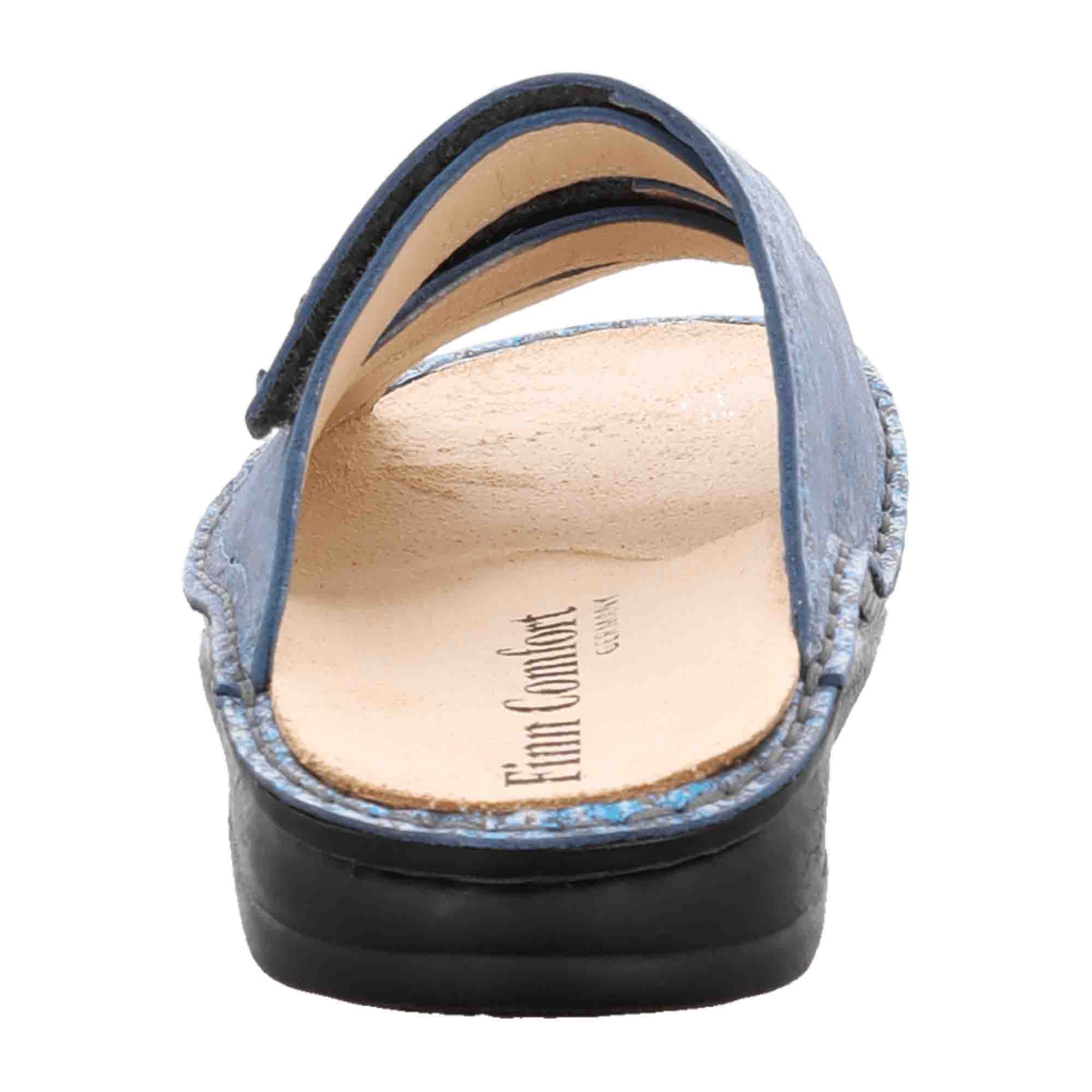 Finn Comfort Korfu Women's Sandals - Stylish Blue Leather Slides with Adjustable Straps and Orthopedic Footbed