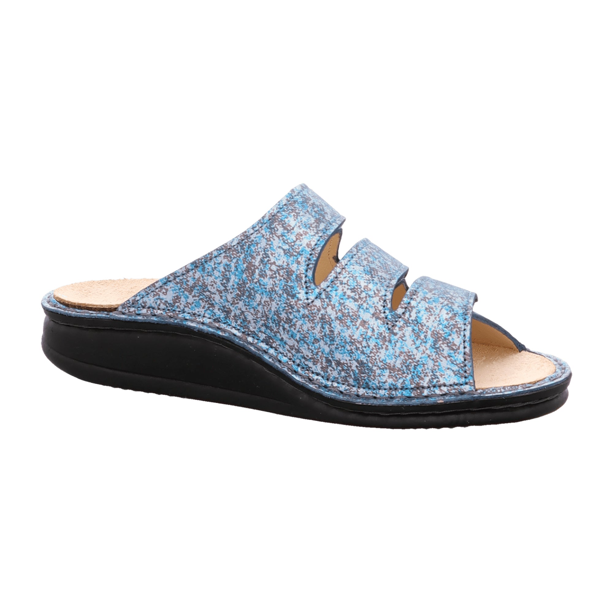 Finn Comfort Korfu Women's Sandals - Stylish Blue Leather Slides with Adjustable Straps and Orthopedic Footbed