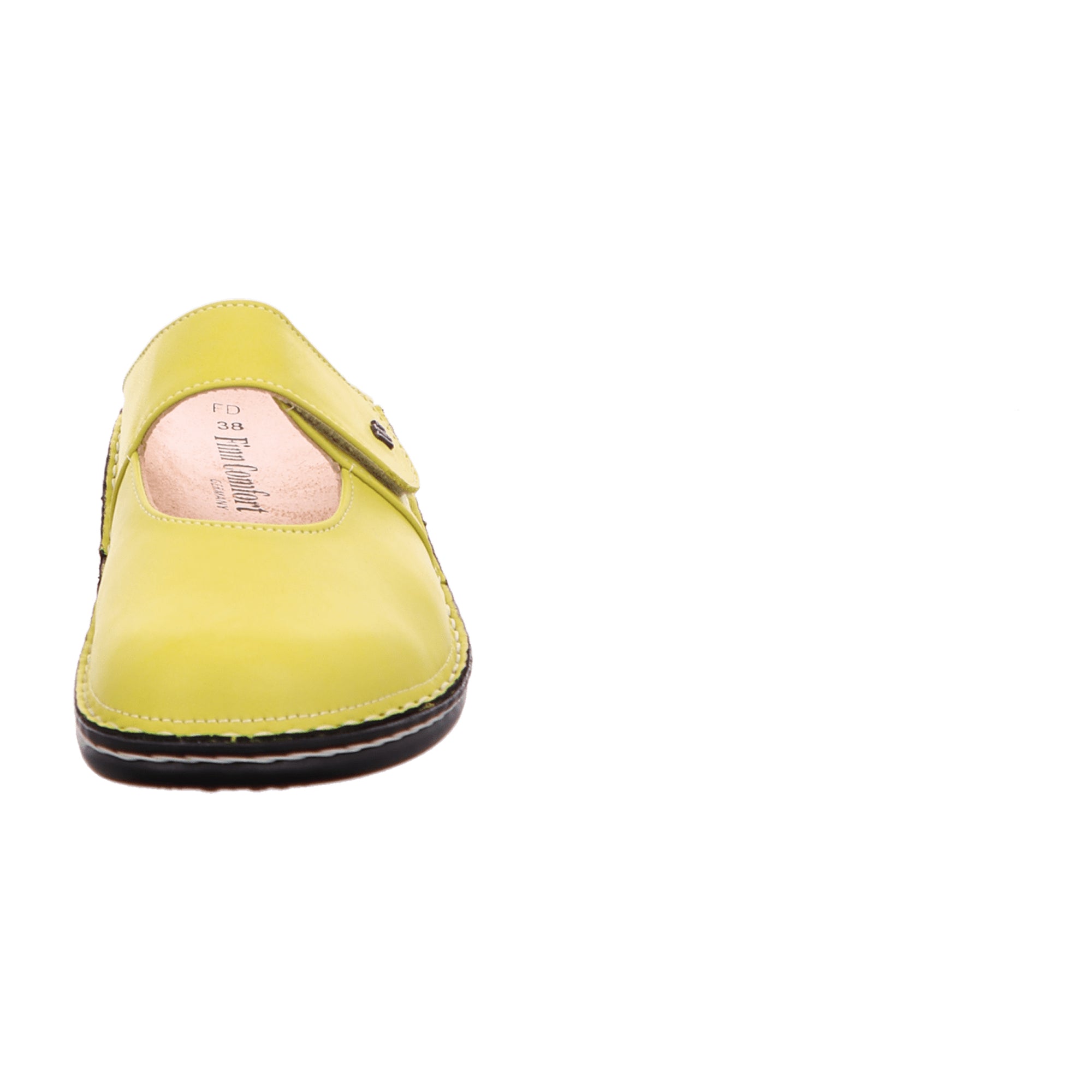 Finn Comfort Stanford Women's Clogs - Lime Green Leather Slip-On Sandals with Removable Insoles