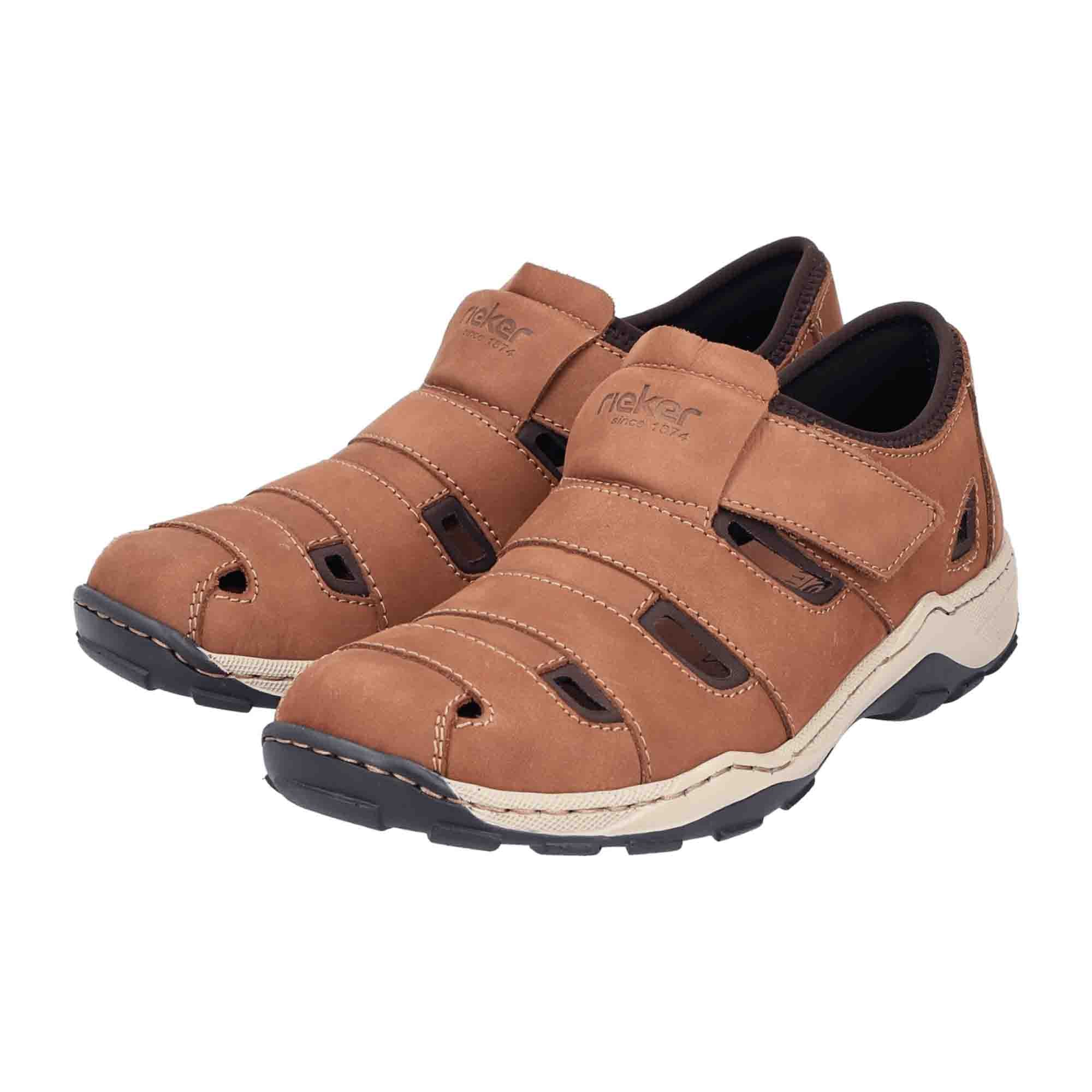Rieker Men's Brown Casual Leather Shoes with Flat Heel